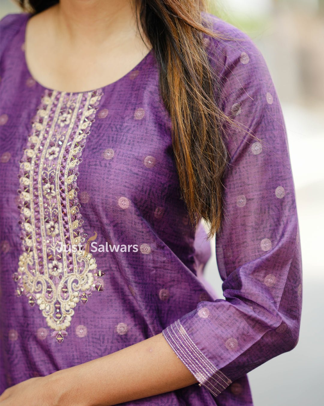 Purple Silk Cotton Salwar Suit with Embroidery - Salwar Suit - Just Salwars