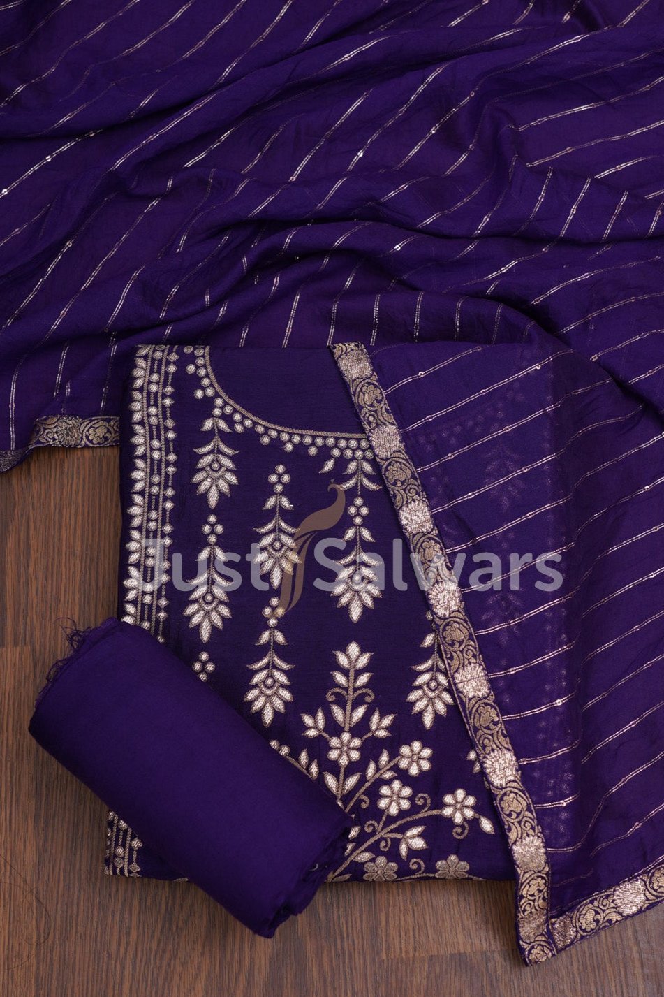 PurpleColourCotton Unstitched Dress Material - Dress Material - Just Salwars