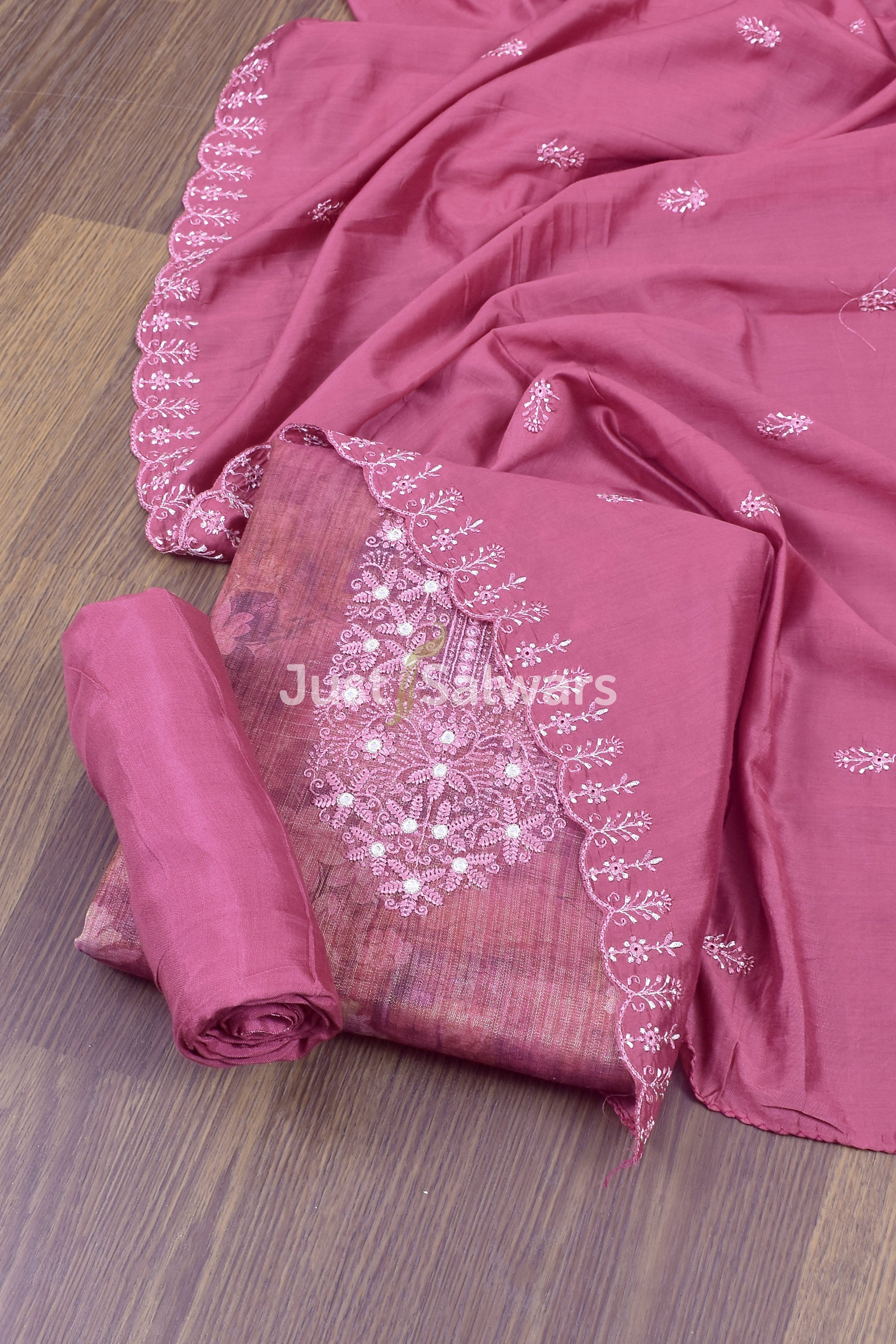 Radiant Pink Tissue Dress Material - Dress Material - Just Salwars