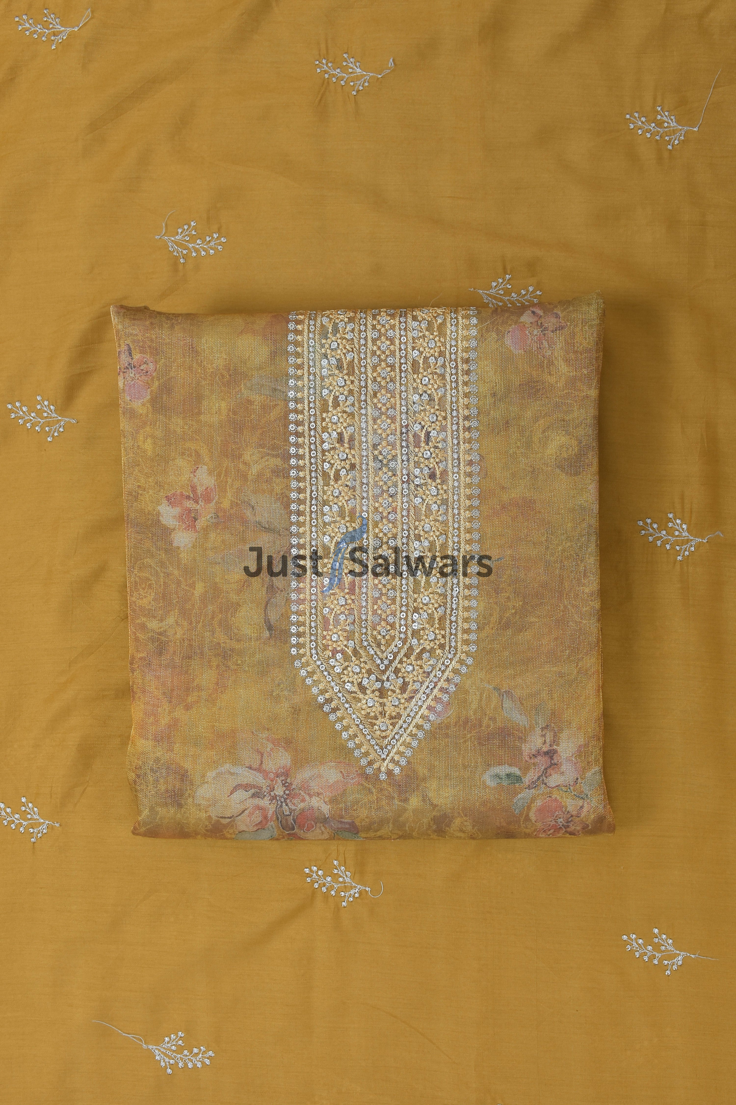 Radiant Yellow Color Tissue Dress Material - Dress Material - Just Salwars