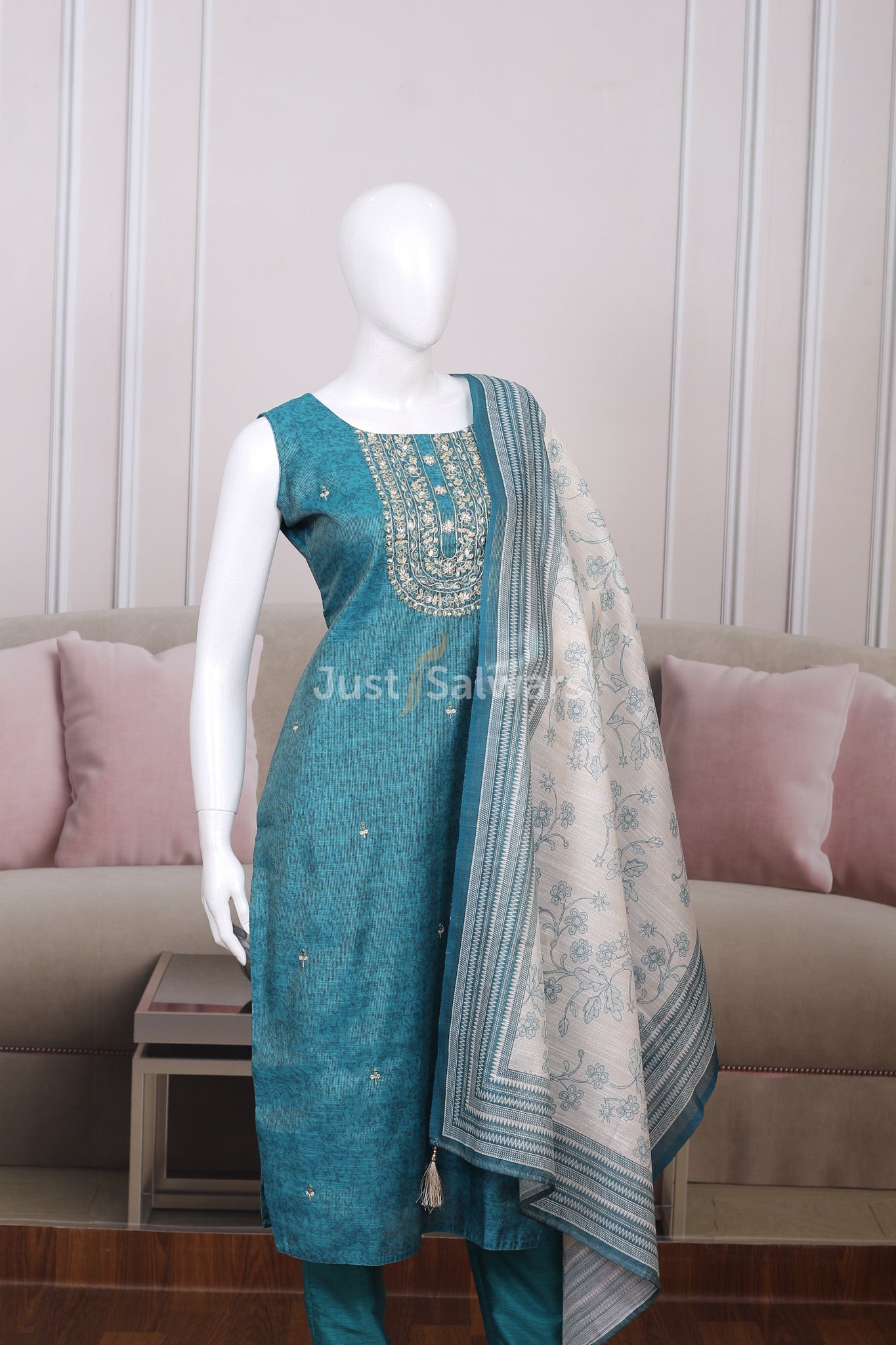 Rama Blue Colour Straight Cut Salwar Suit - Salwar Suit - Just Salwars