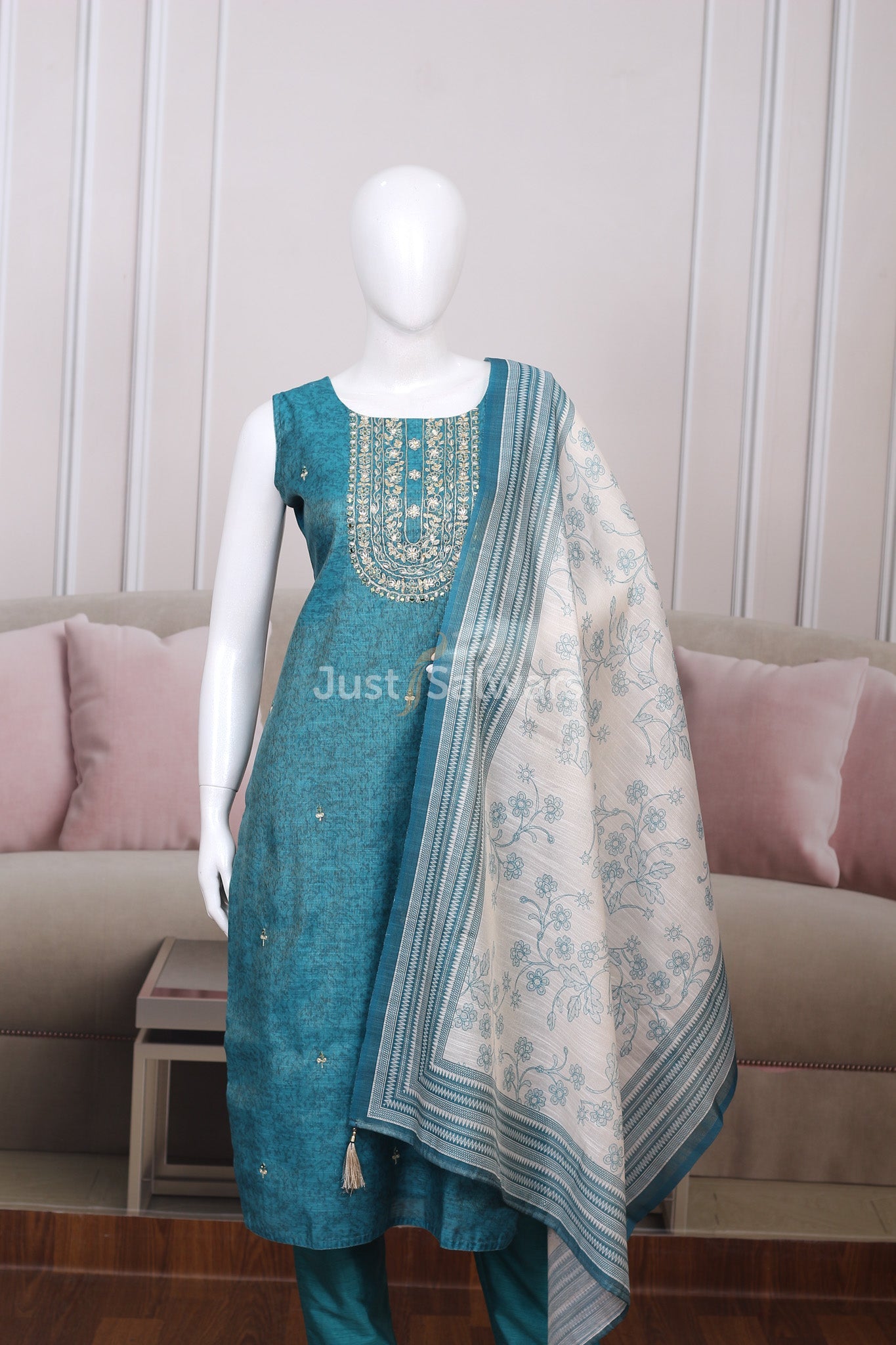 Rama Blue Colour Straight Cut Salwar Suit - Salwar Suit - Just Salwars