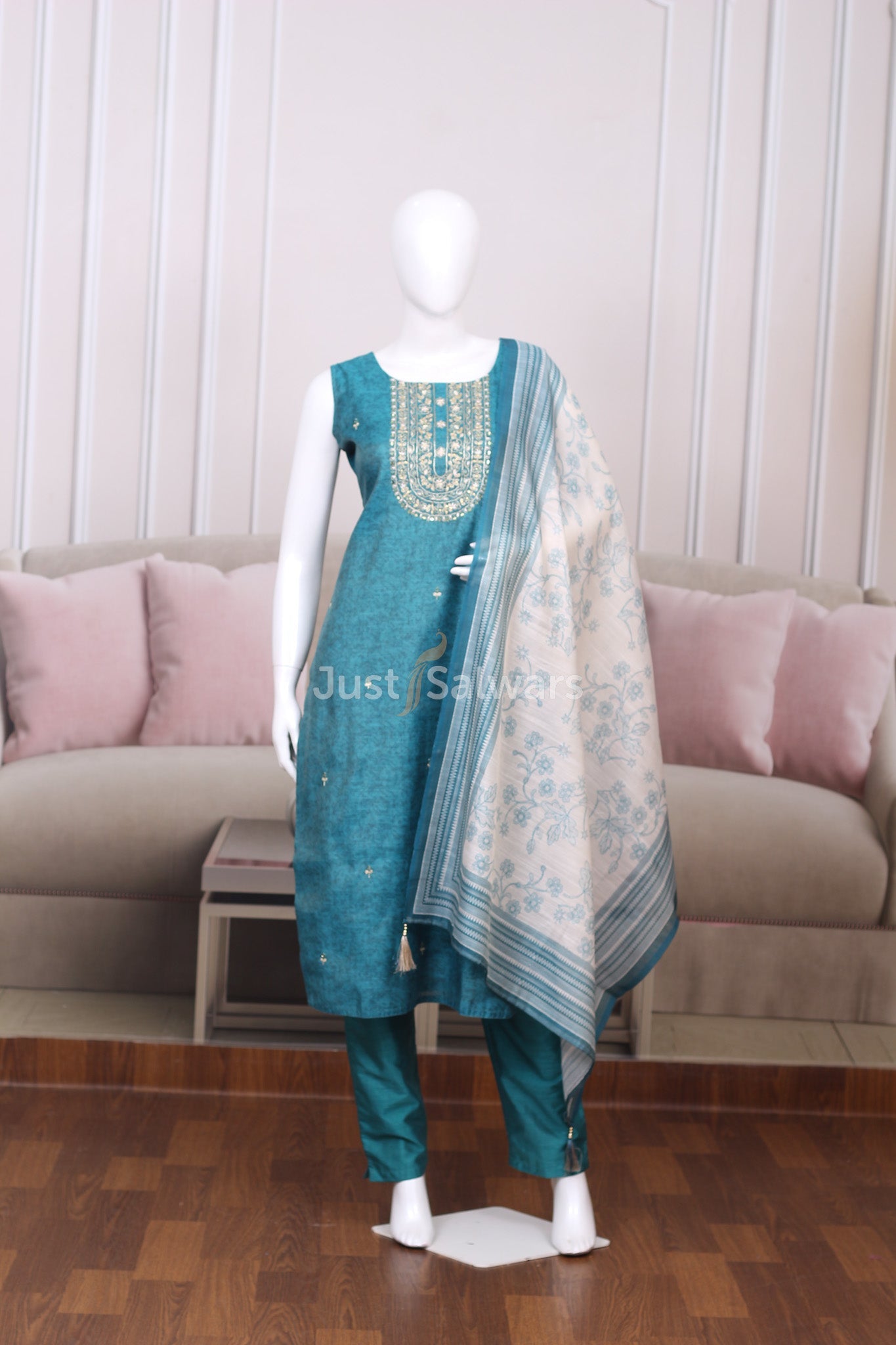 Rama Blue Colour Straight Cut Salwar Suit - Salwar Suit - Just Salwars