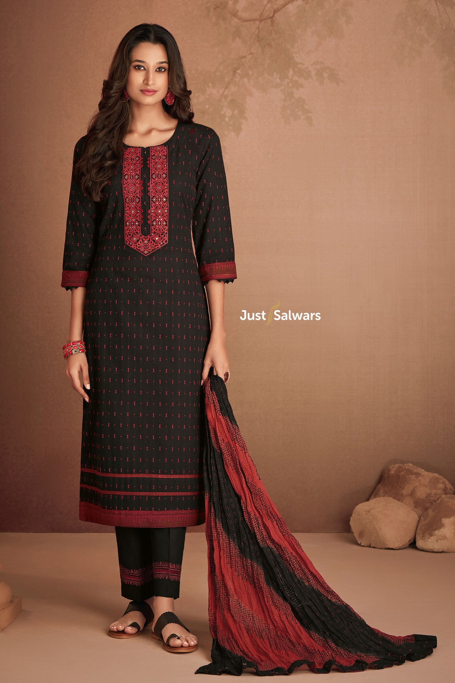 Readymade Black Pant Style Suit in Cotton Fabric - Salwar Suit - Just Salwars