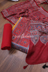 Red And Yellow Colour Cotton Unstitched Dress Material - Dress Material - Just Salwars