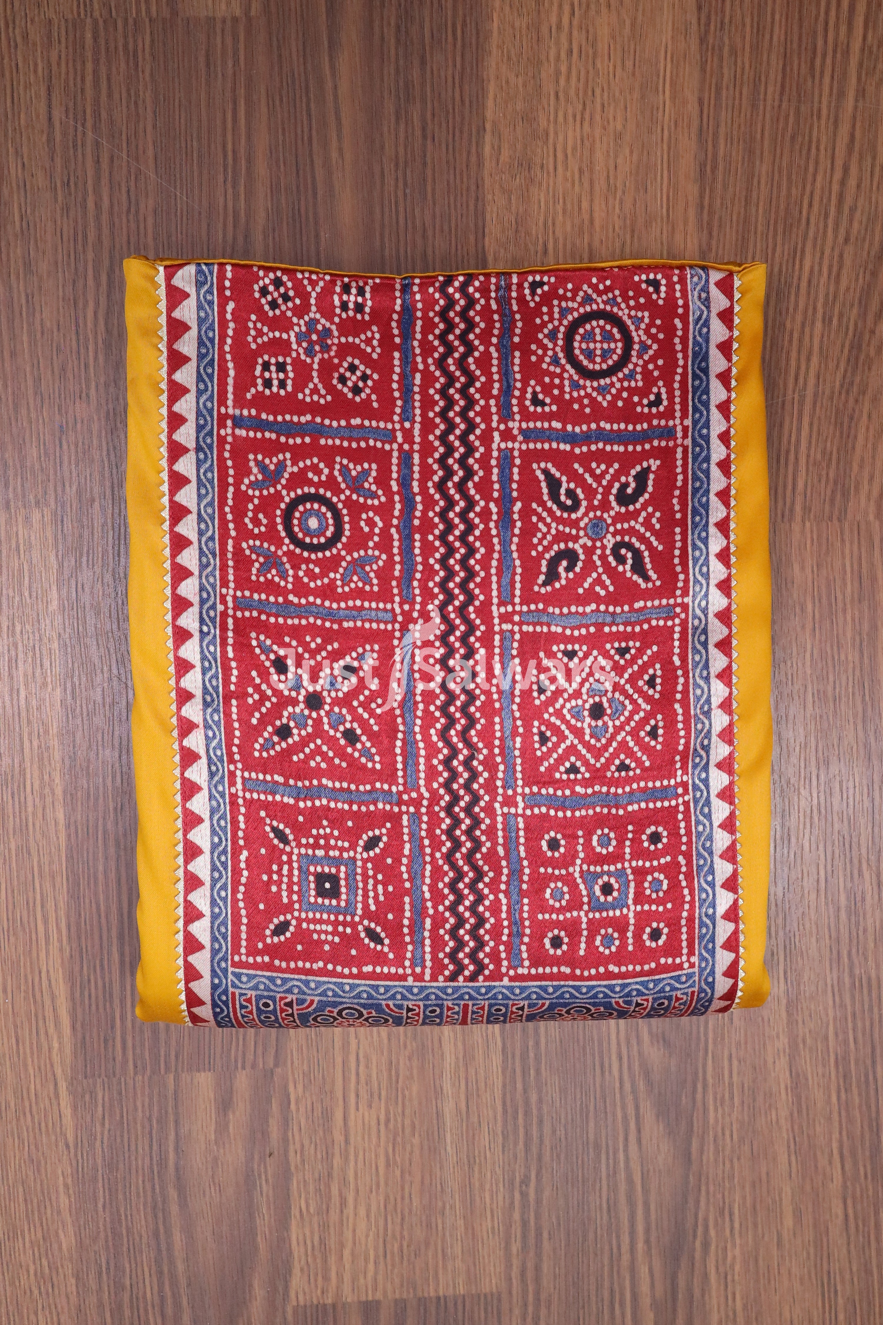 Red And Yellow Colour Cotton Unstitched Dress Material - Dress Material - Just Salwars