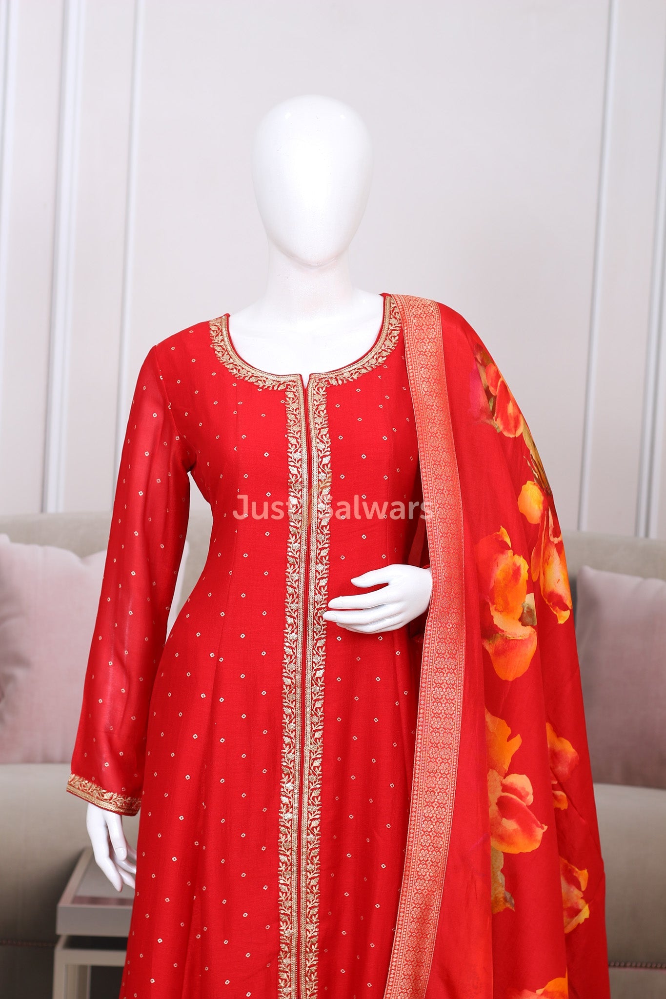 Red Colour Soft Silk Anarkali - Anarkali - Just Salwars