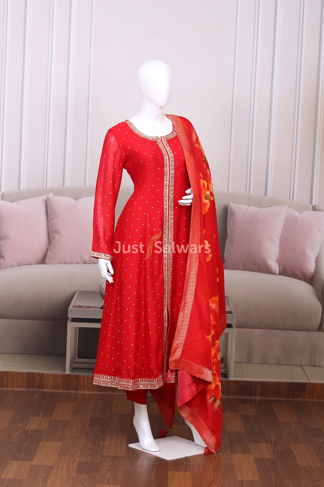 Red Colour Soft Silk Anarkali - Anarkali - Just Salwars