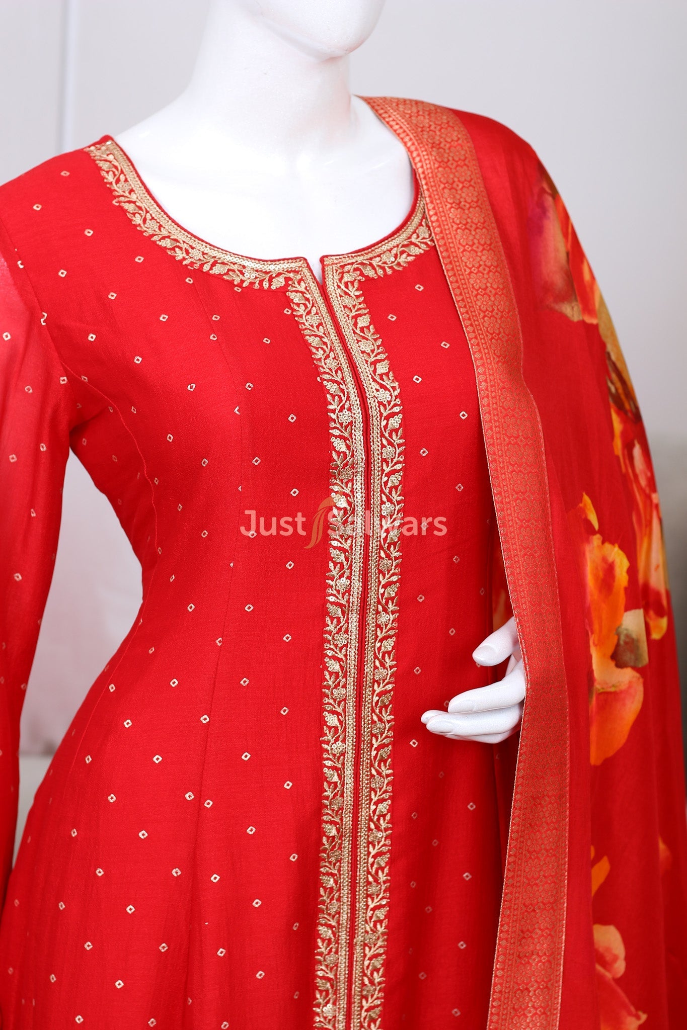 Red Colour Soft Silk Anarkali - Anarkali - Just Salwars