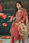 Rust Silk Salwar Suit Set with Embroidered Neckline & Printed Dupatta - Salwar Suit - Just Salwars