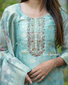 Silk Cotton Suit with Zari Butta and Floral Dupatta - Salwar Suit - Just Salwars