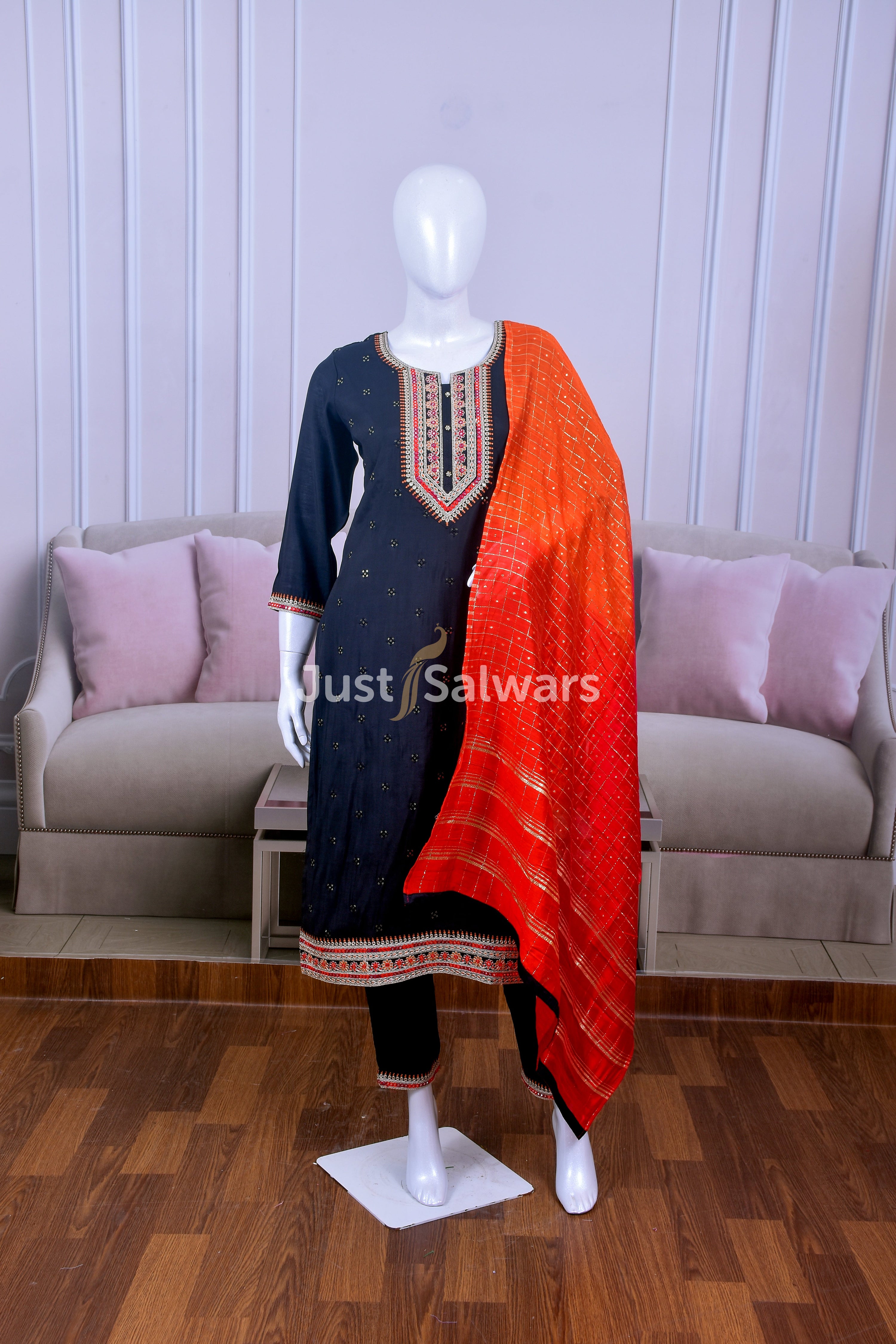 Stunning Black Silk cotton Suit Set - Salwar Suit - Just Salwars