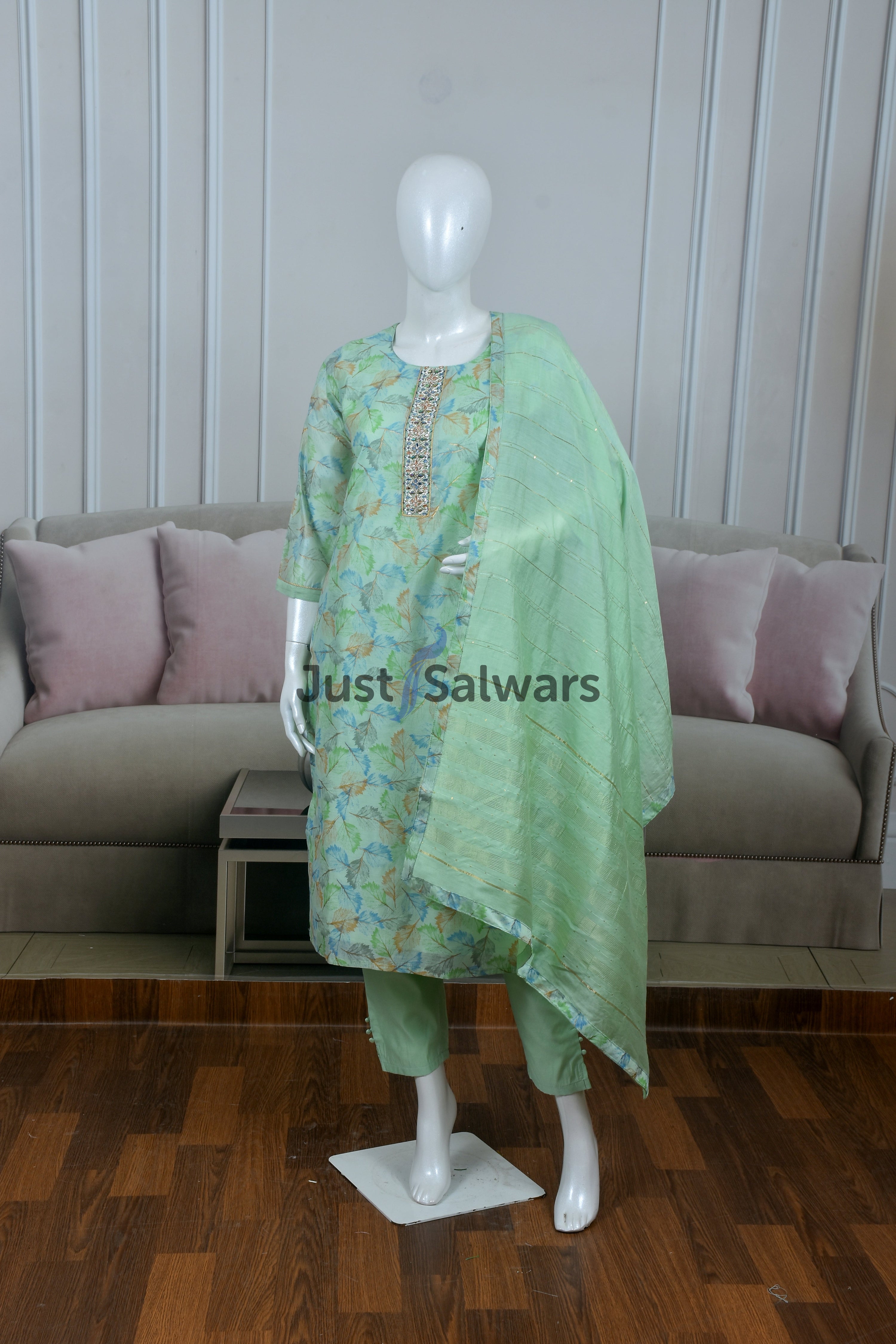 Stunning Green Color Silk Cotton - Salwar Suit - Just Salwars