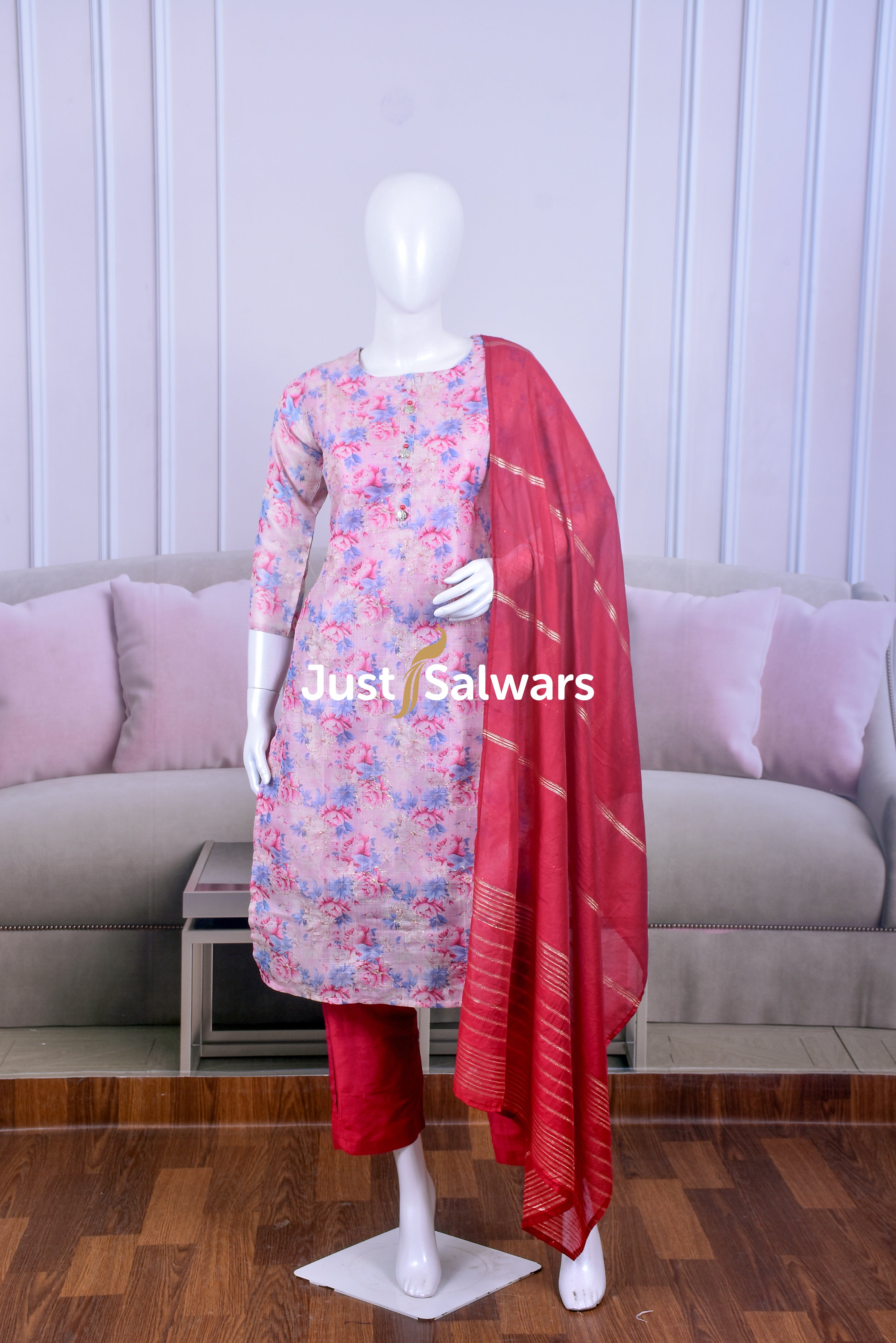 Stunning Pink color Tissue Suit Set - Salwar Suit - Just Salwars