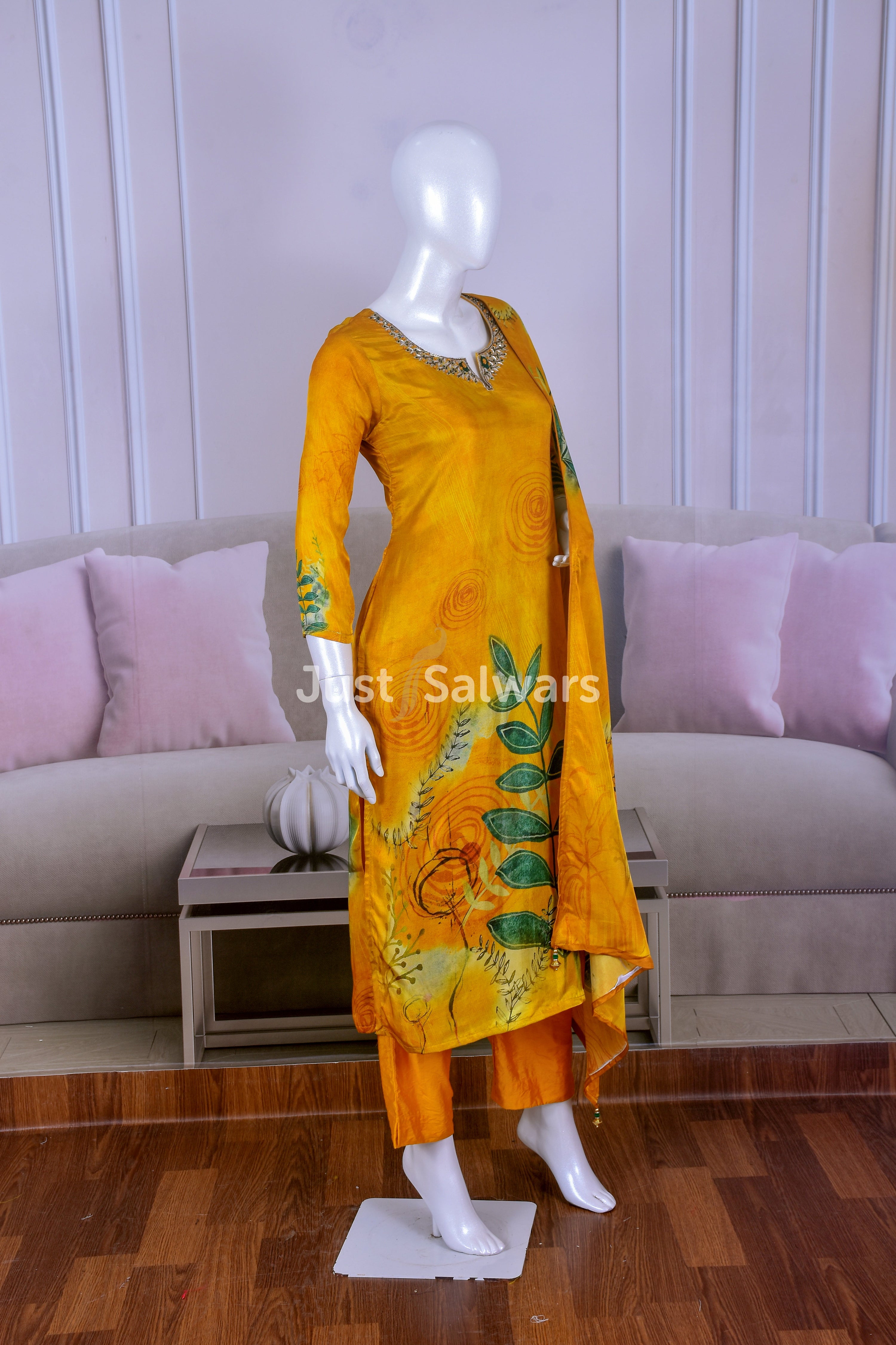 Stunning Yellow Modal Silk Suit Set - Salwar Suit - Just Salwars