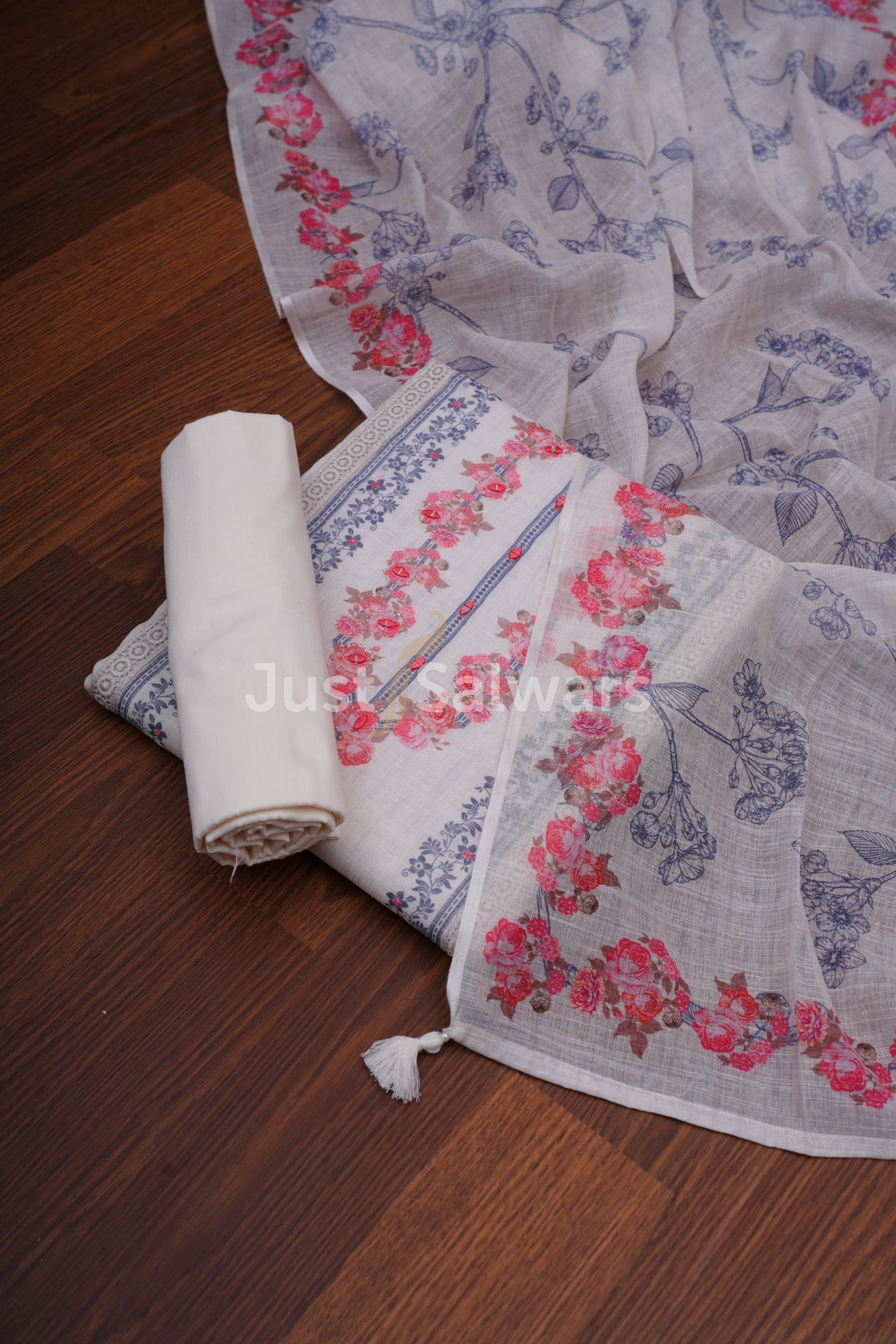 White Color Cotton Dress Material - Dress Material - Just Salwars