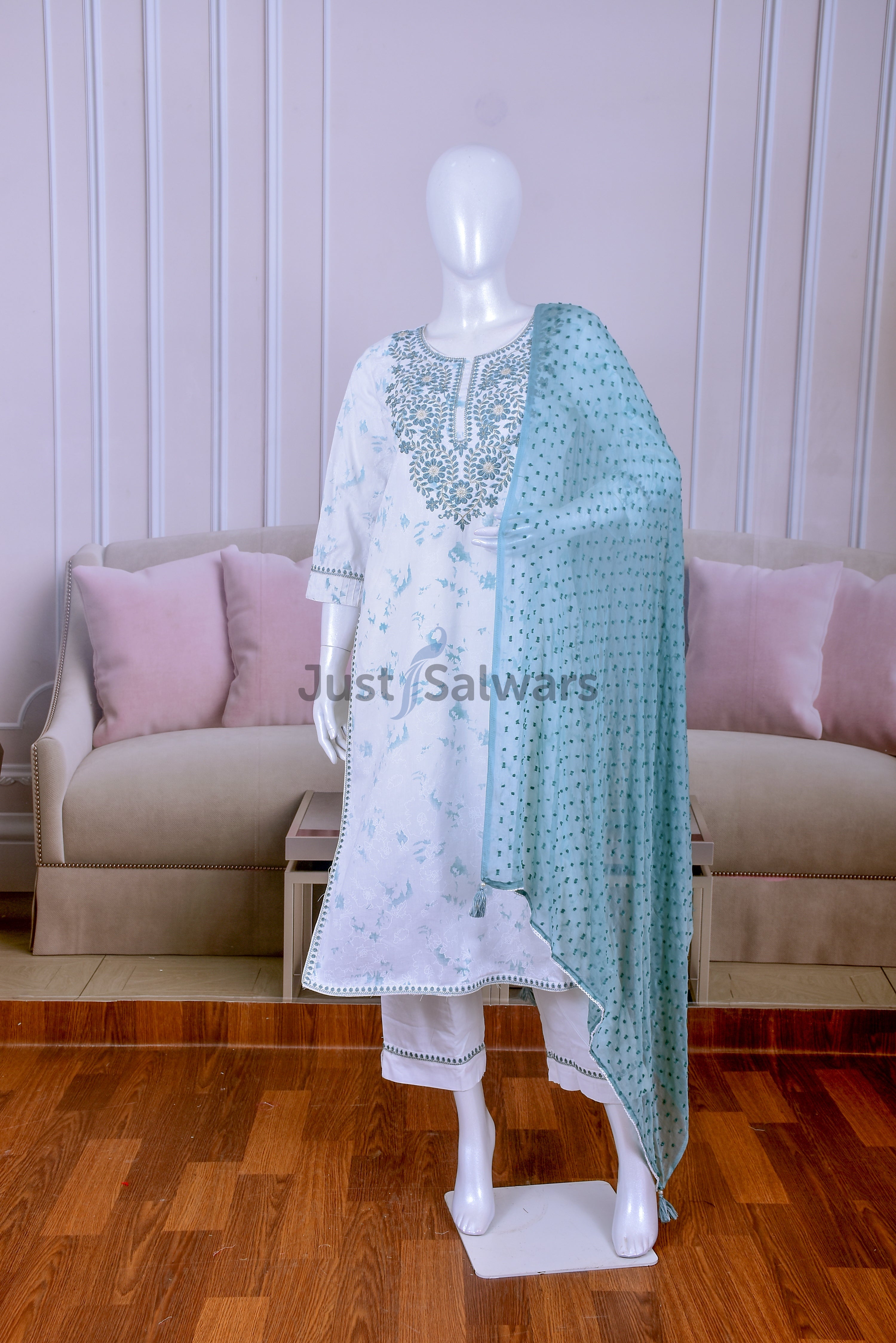 White Color Cotton Suit Set - Salwar Suit - Just Salwars