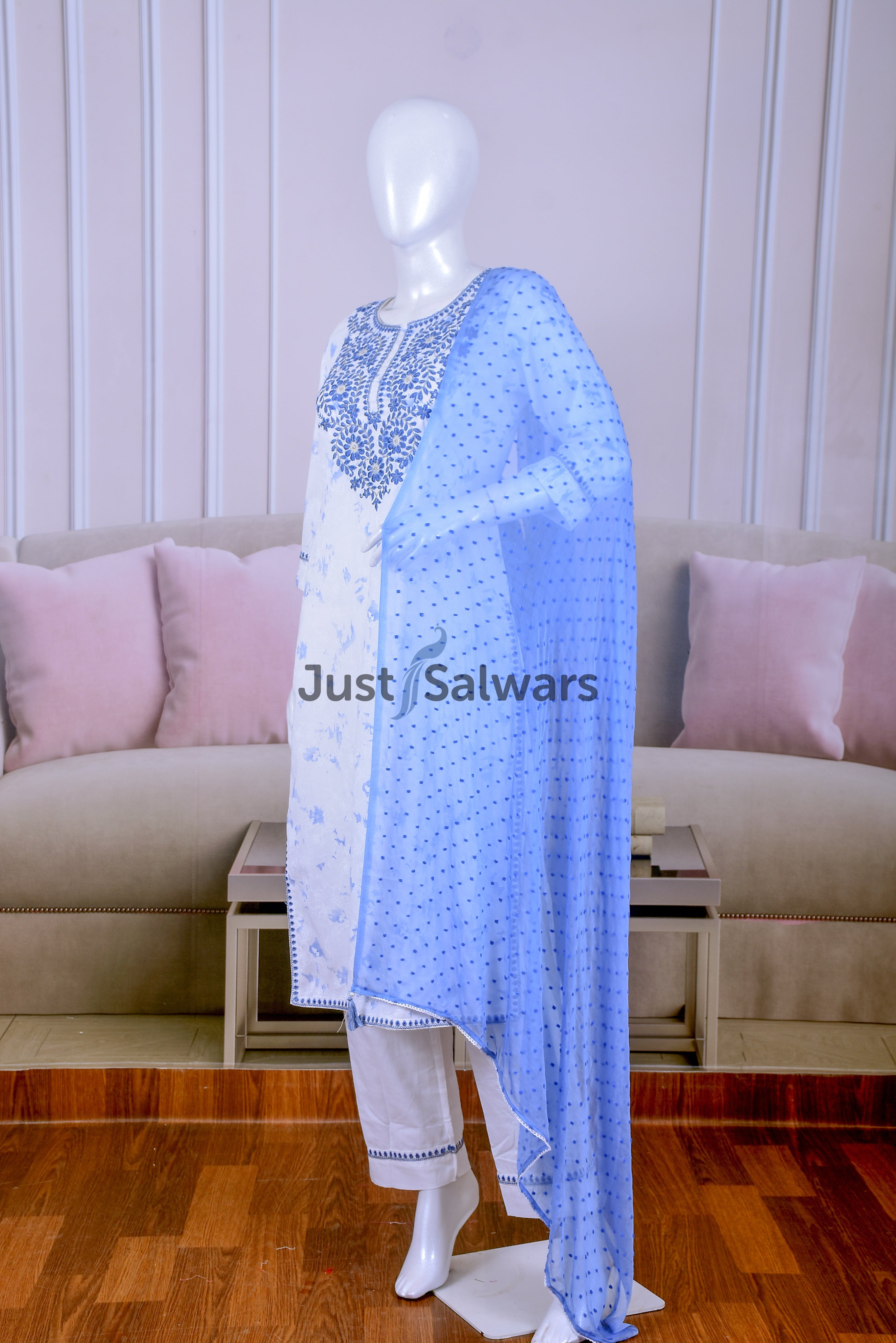 White Color Cotton Suit Set - Salwar Suit - Just Salwars