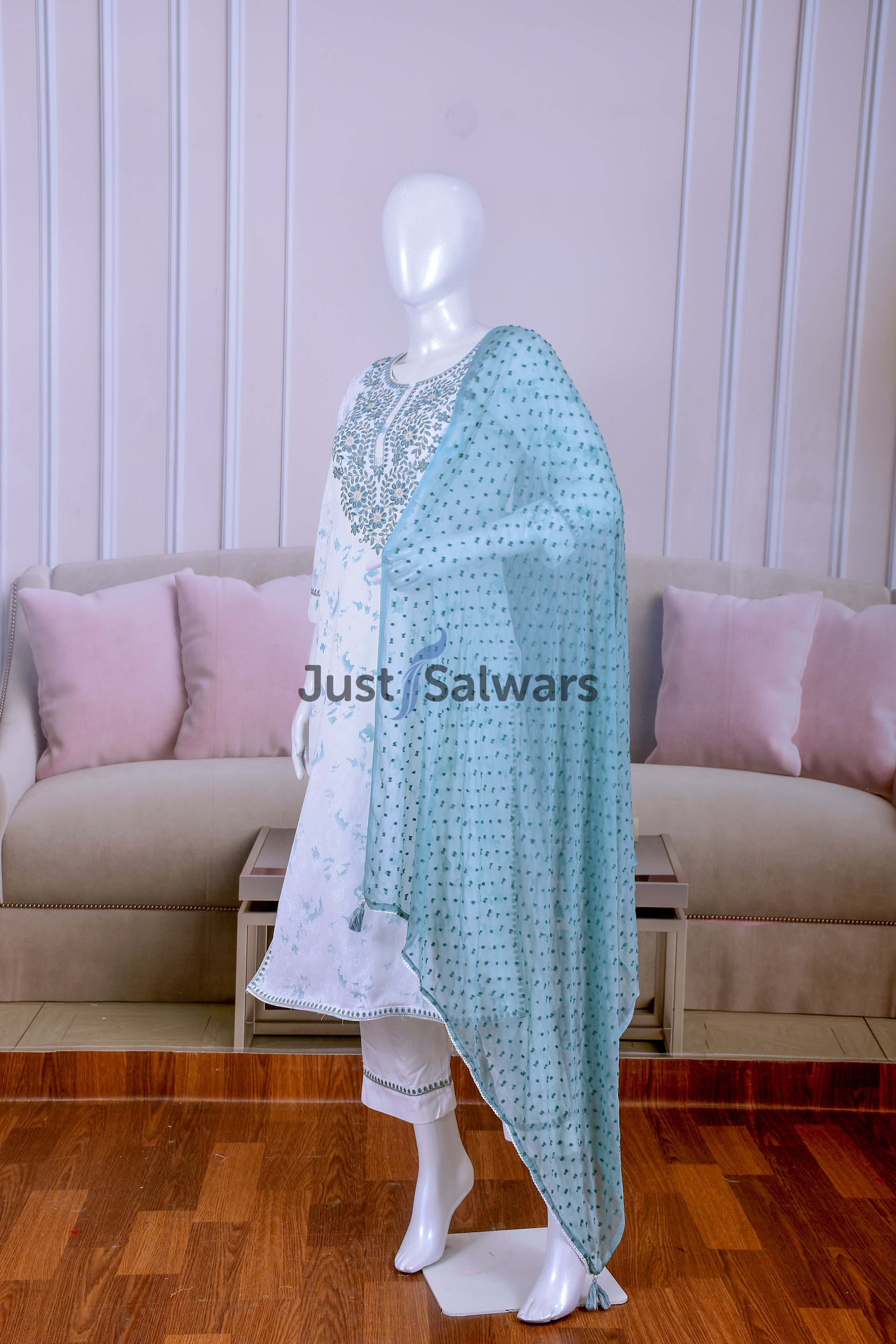 White Color Cotton Suit Set - Salwar Suit - Just Salwars