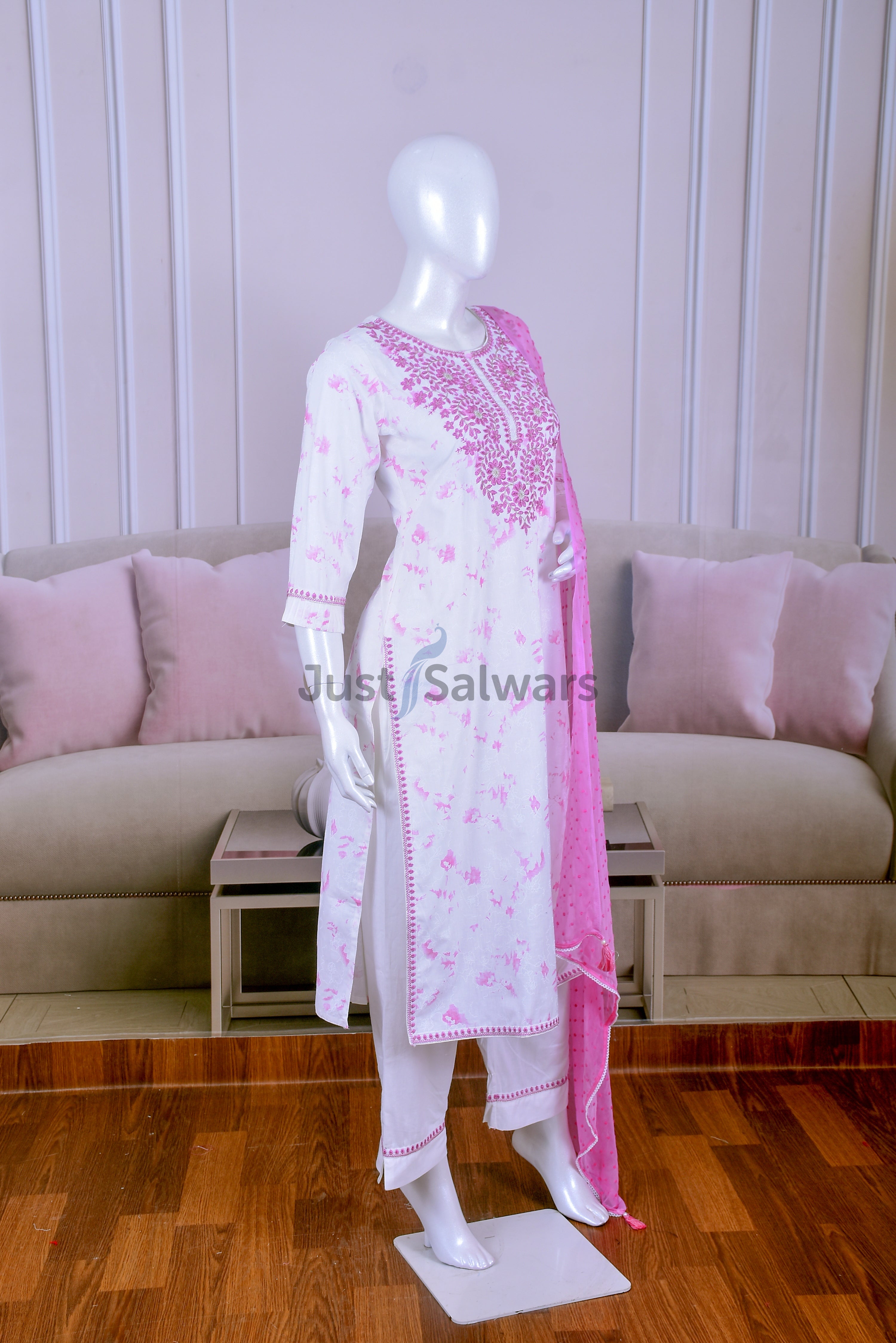 White Color Cotton Suit Set - Salwar Suit - Just Salwars