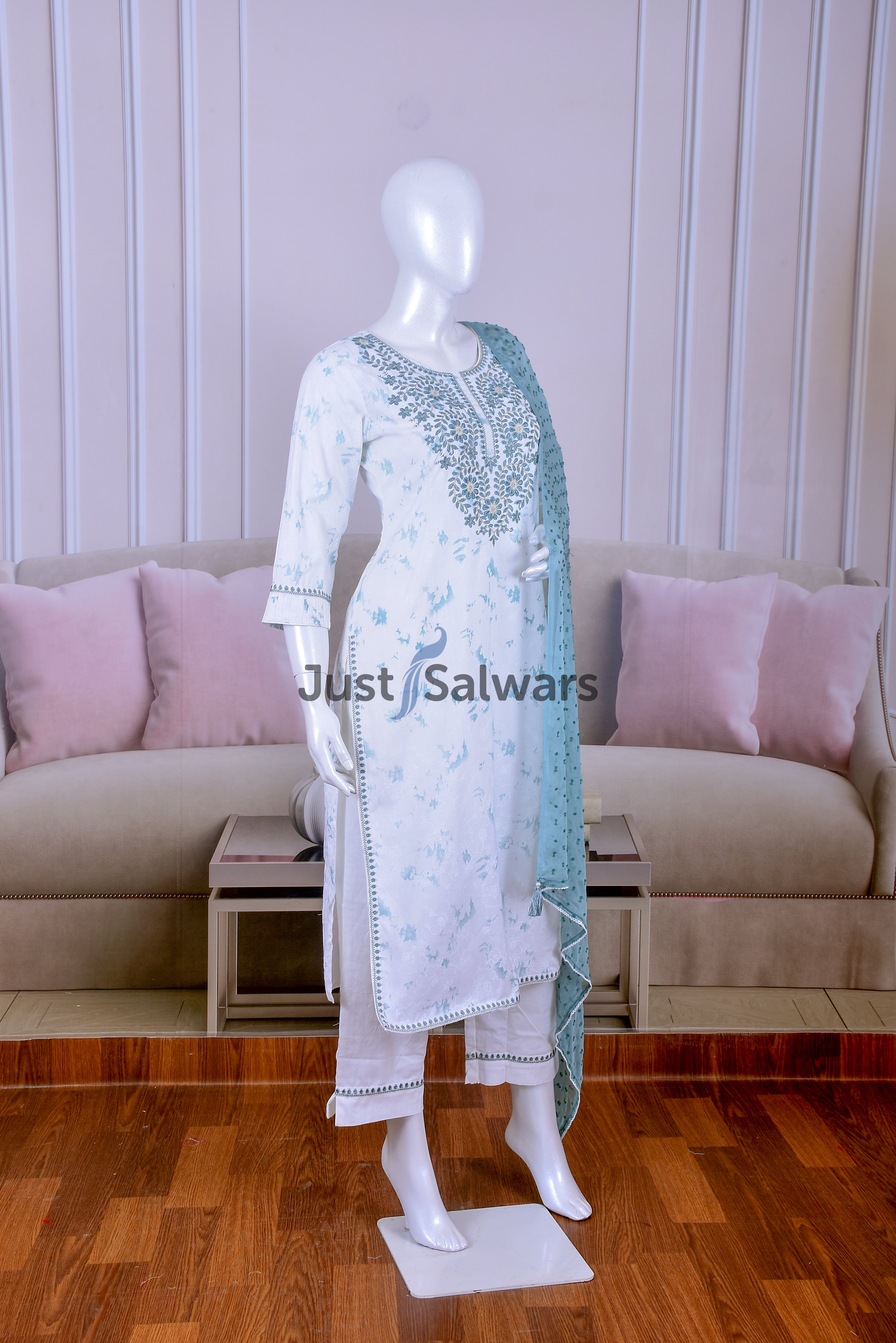 White Color Cotton Suit Set - Salwar Suit - Just Salwars