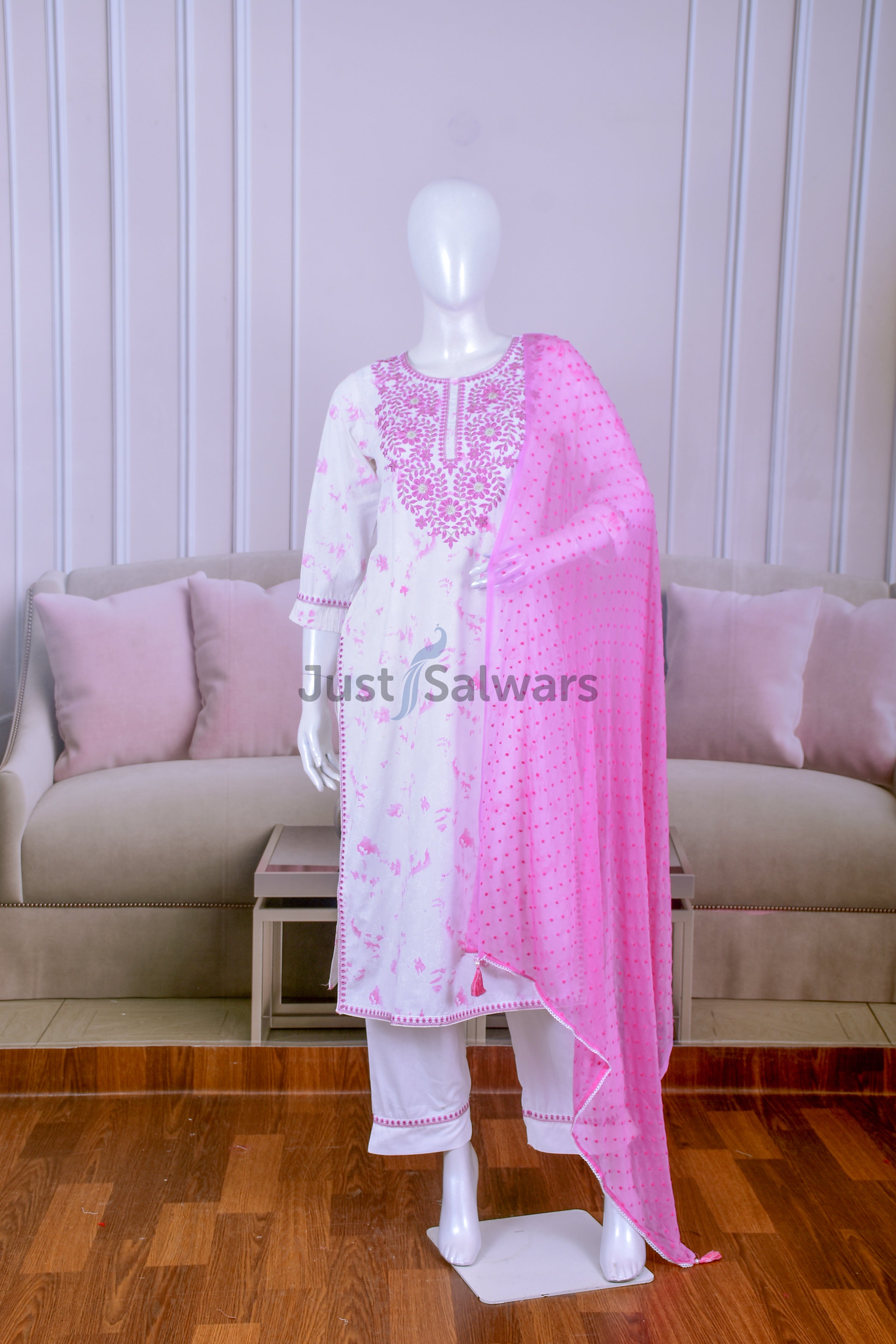 White Color Cotton Suit Set - Salwar Suit - Just Salwars