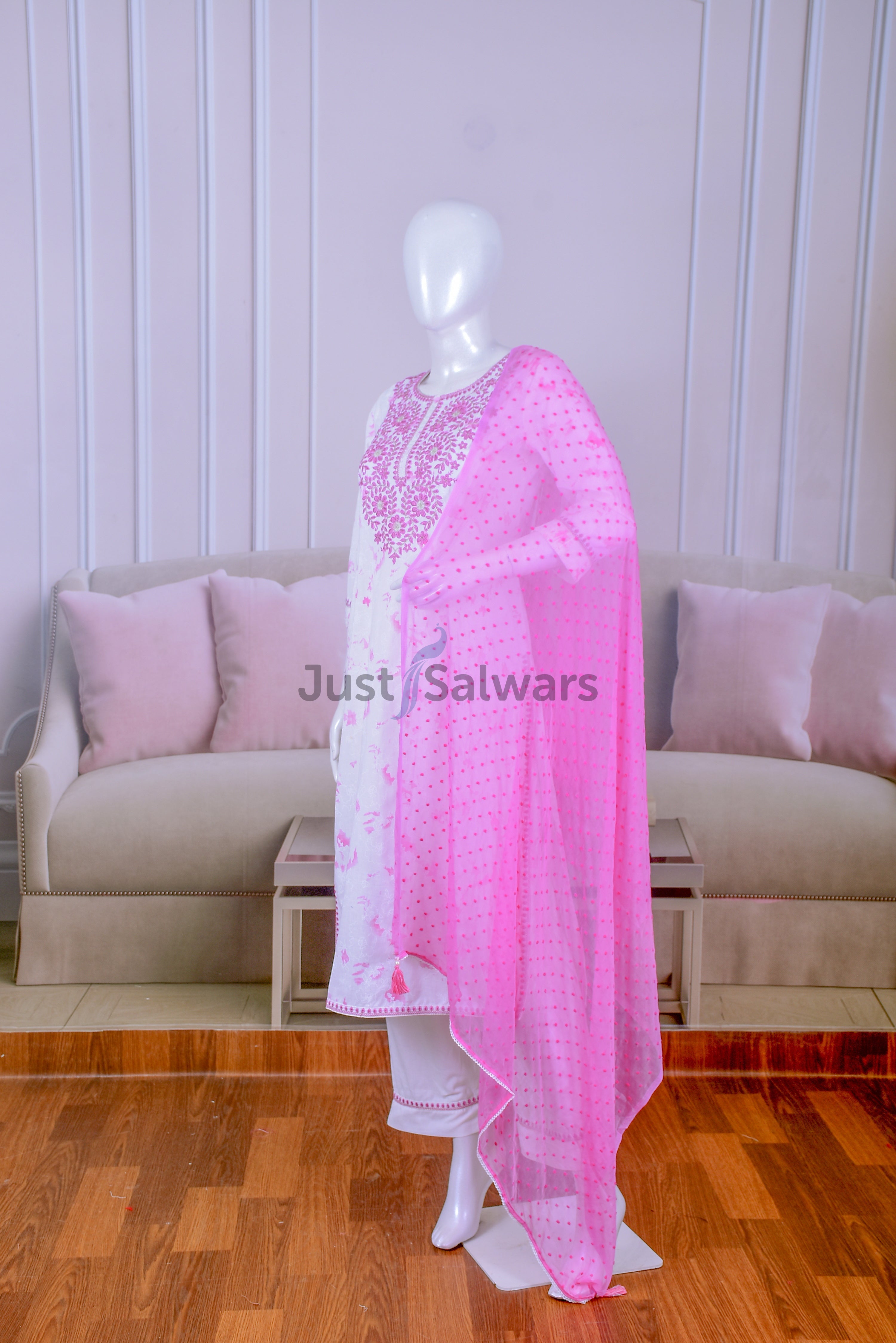 White Color Cotton Suit Set - Salwar Suit - Just Salwars