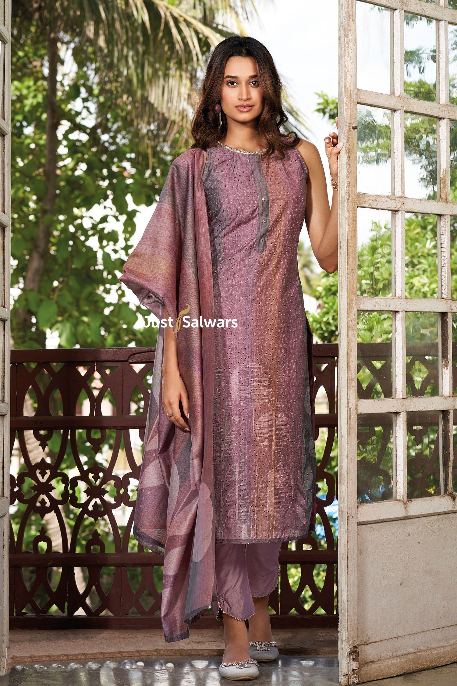 Wine Color Cotton Dress Material - Dress Material - Just Salwars