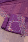 Wine Colour Embroidered Salwar Suit Material - Dress Material - Just Salwars