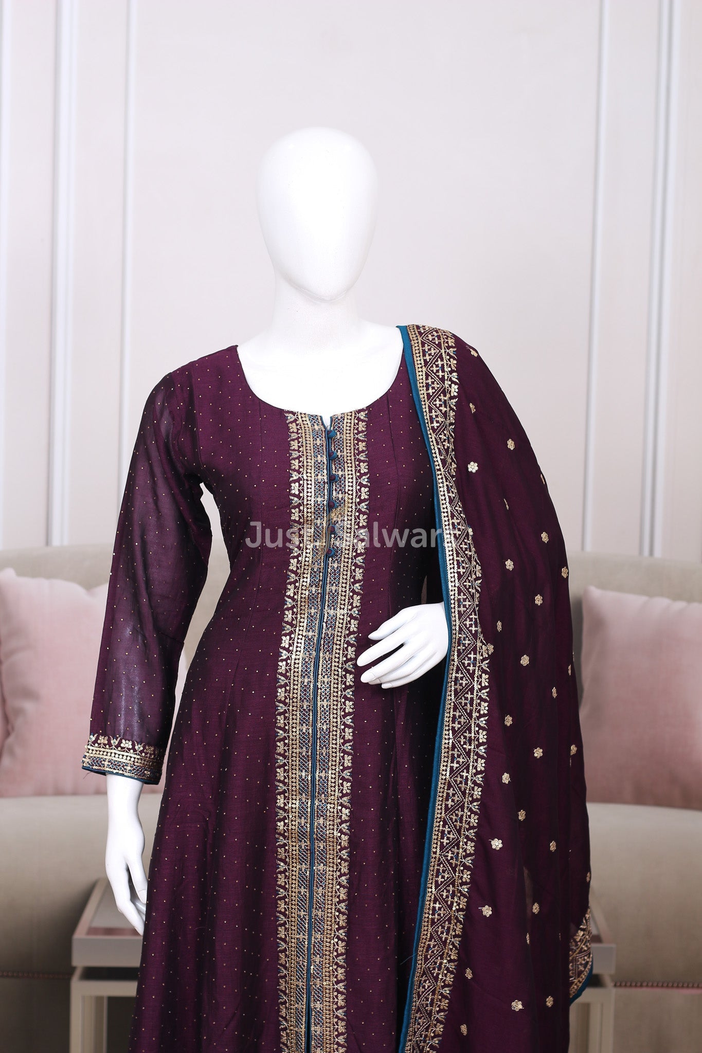 Wine Colour Soft Silk Anarkali - Anarkali - Just Salwars