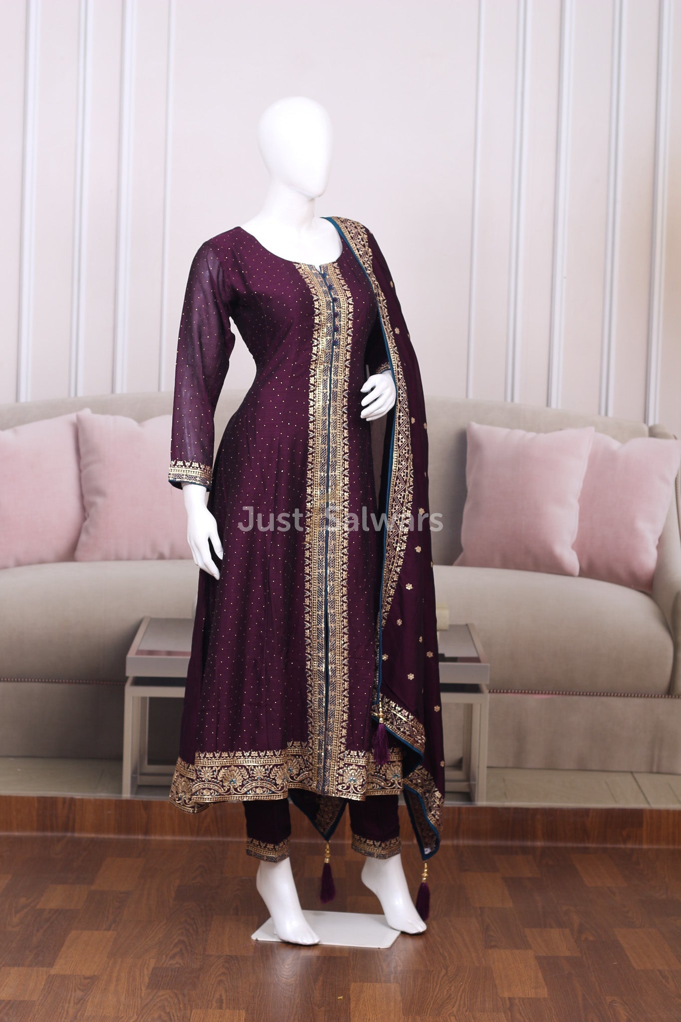 Wine Colour Soft Silk Anarkali - Anarkali - Just Salwars