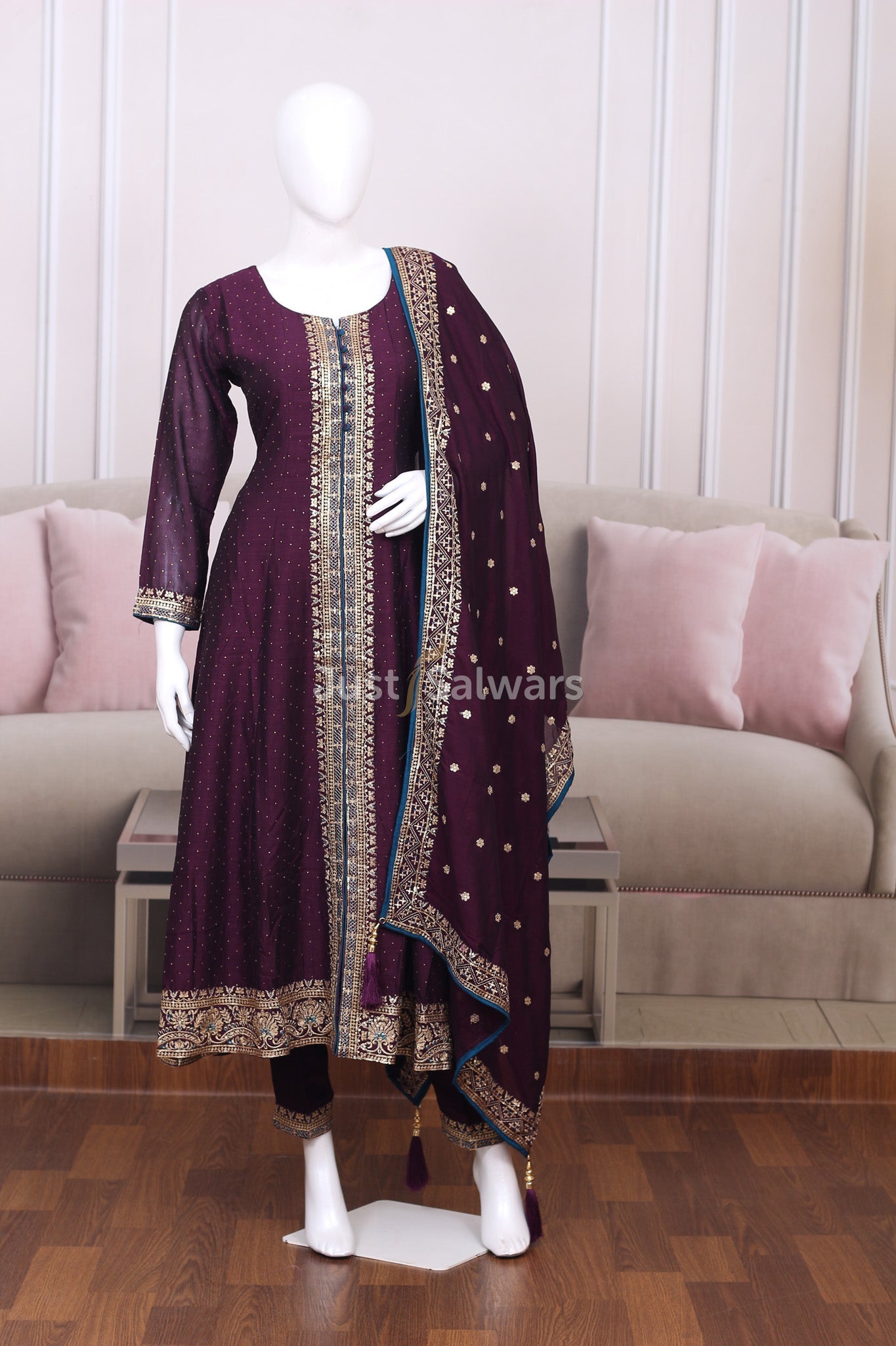 Wine Colour Soft Silk Anarkali - Anarkali - Just Salwars