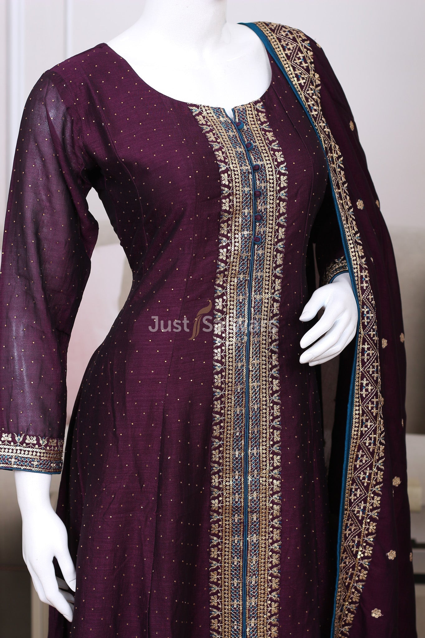 Wine Colour Soft Silk Anarkali - Anarkali - Just Salwars