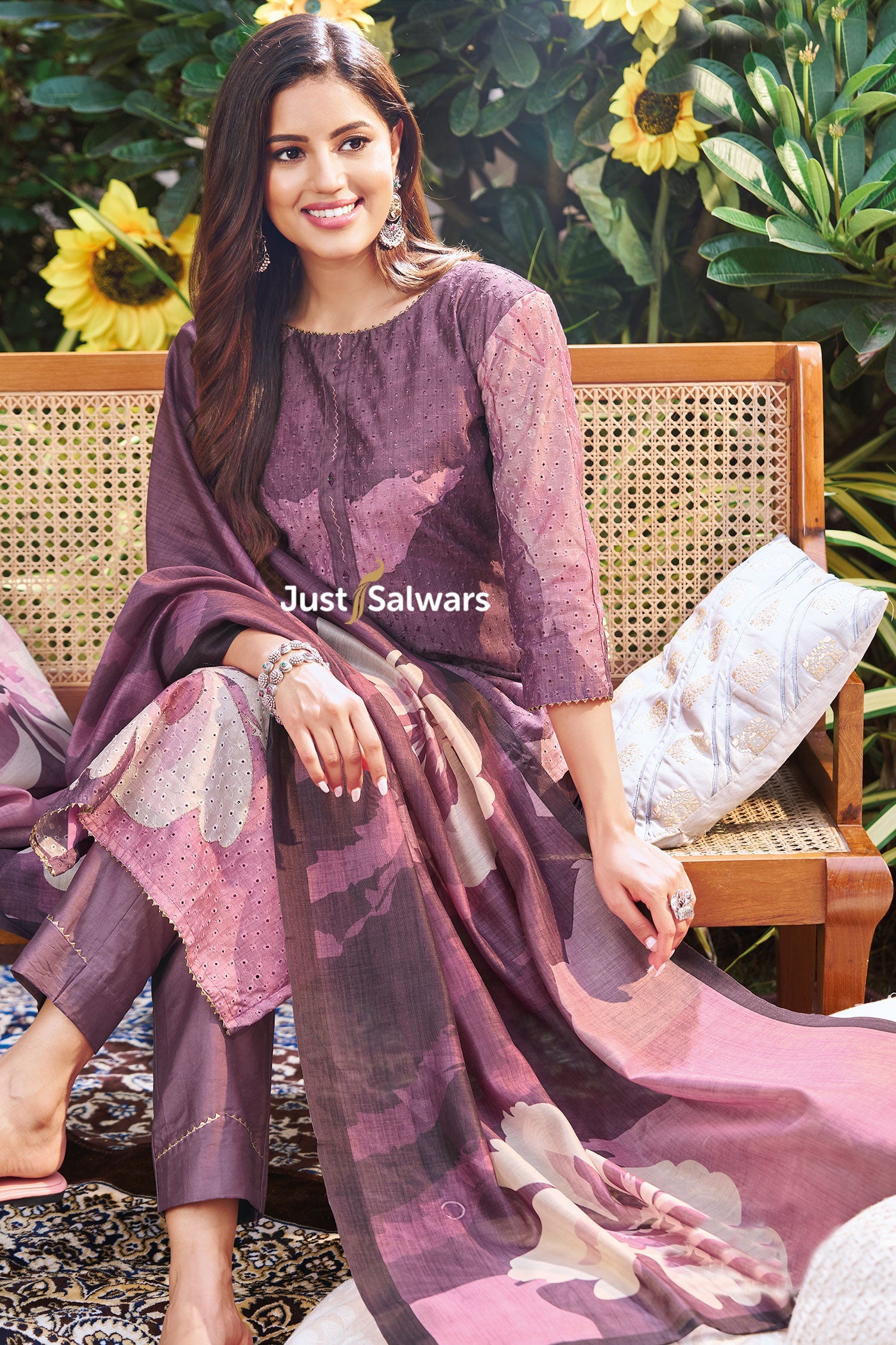 Wine Silk Color Cotton Dress Material - Dress Material - Just Salwars