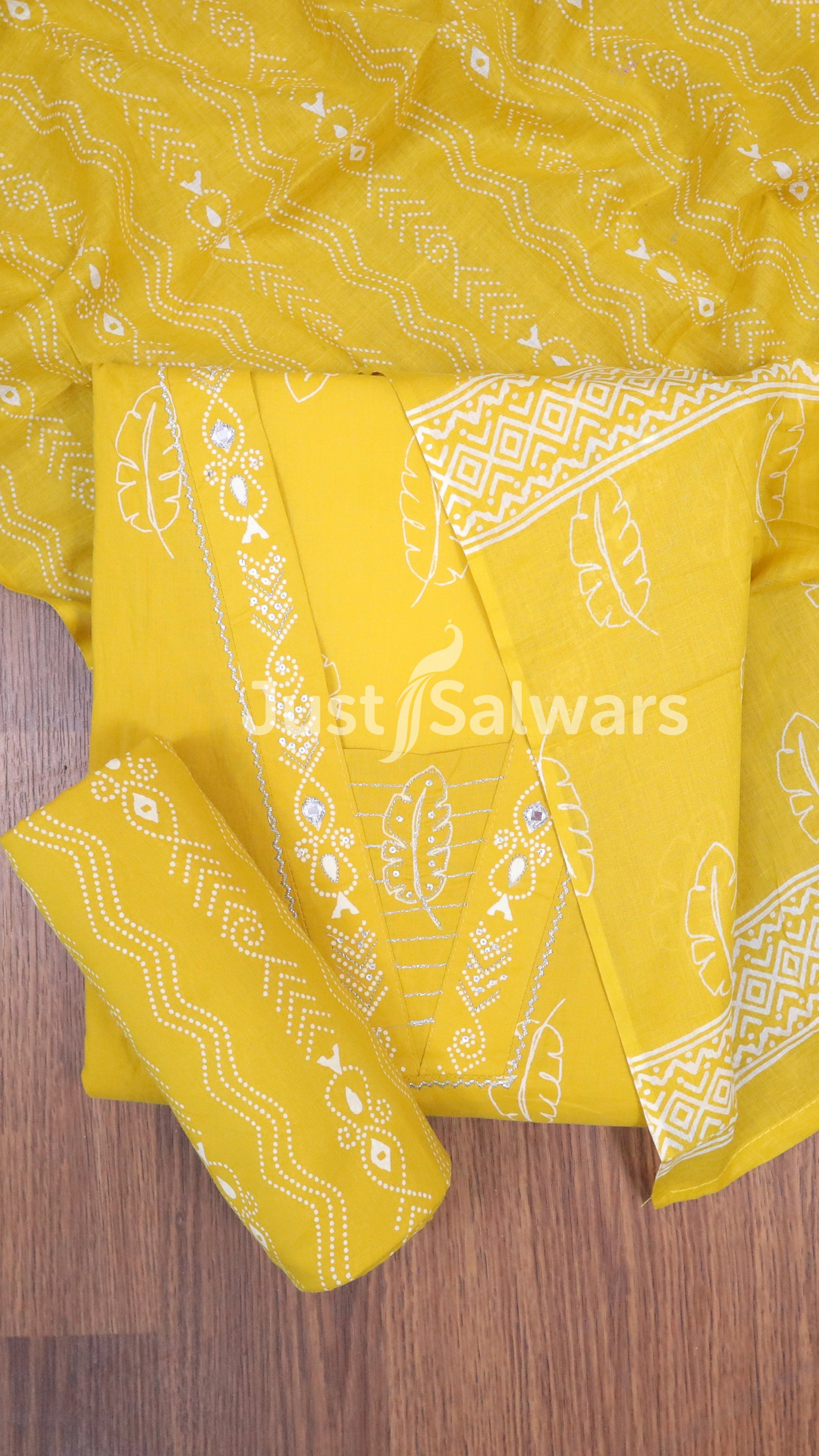 Yellow Color Cotton Dress Material - Dress Material - Just Salwars