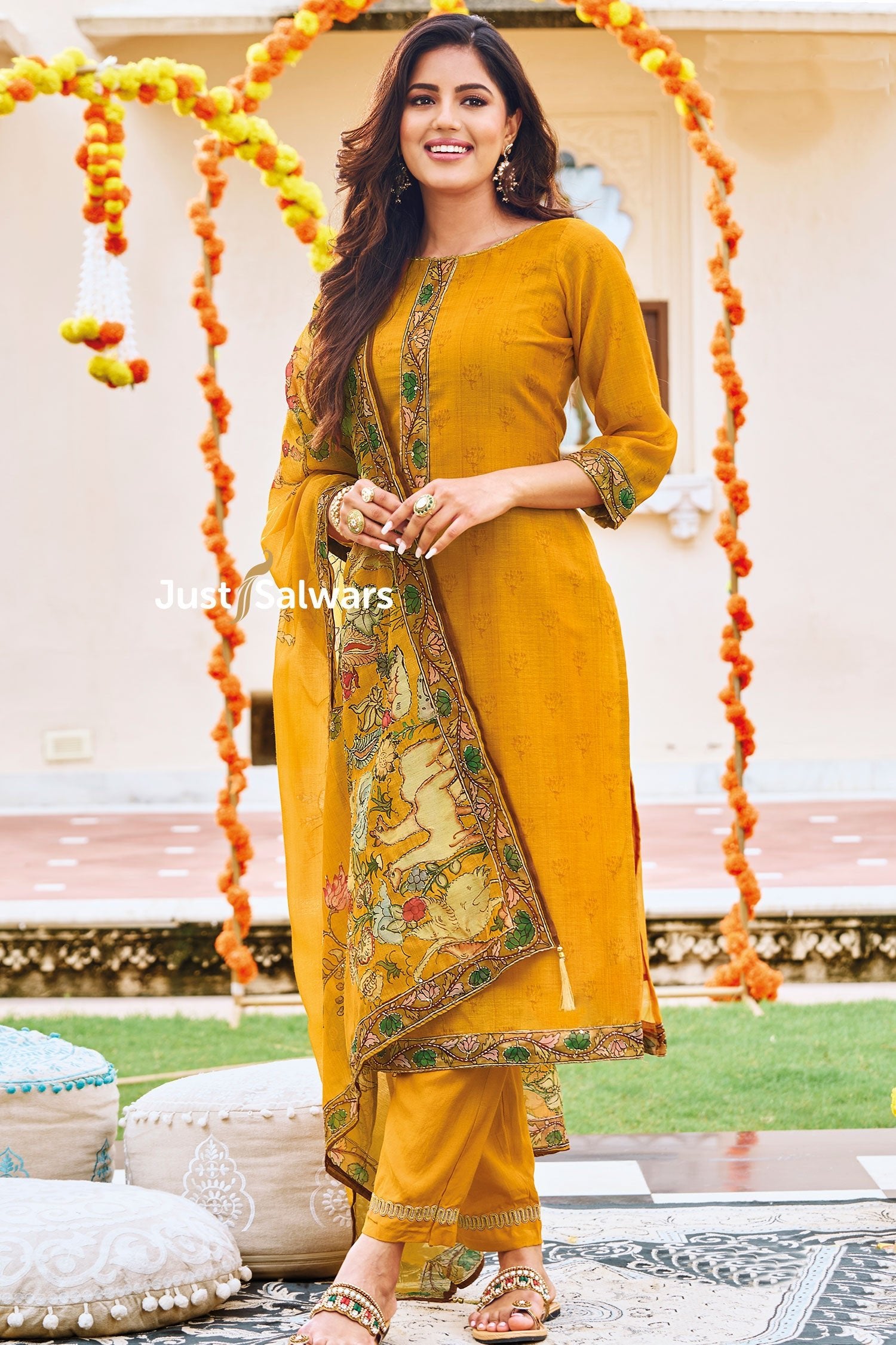 Yellow Colour Cotton Unstitched Dress Material - Dress Material - Just Salwars