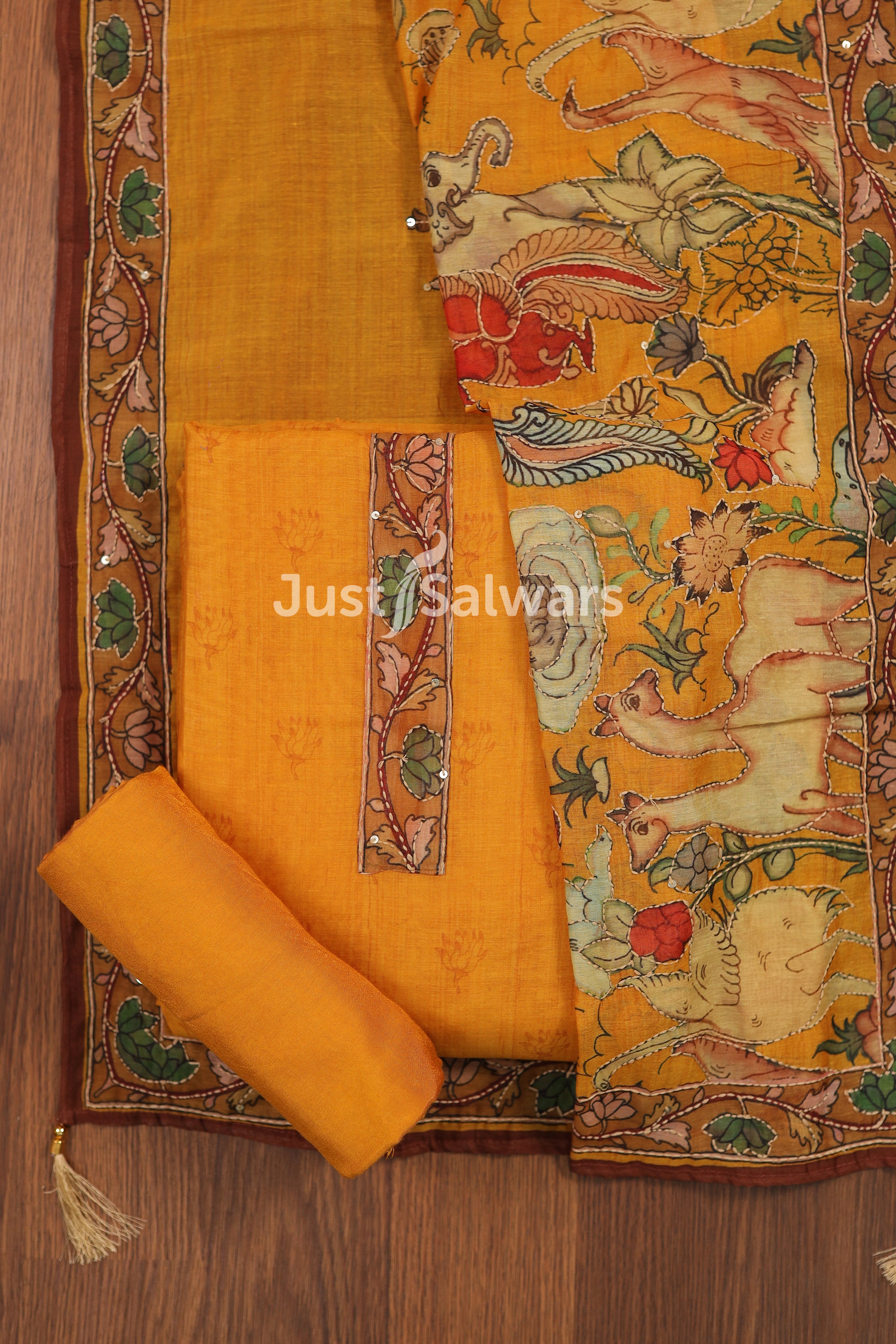 Yellow Colour Cotton Unstitched Dress Material - Dress Material - Just Salwars