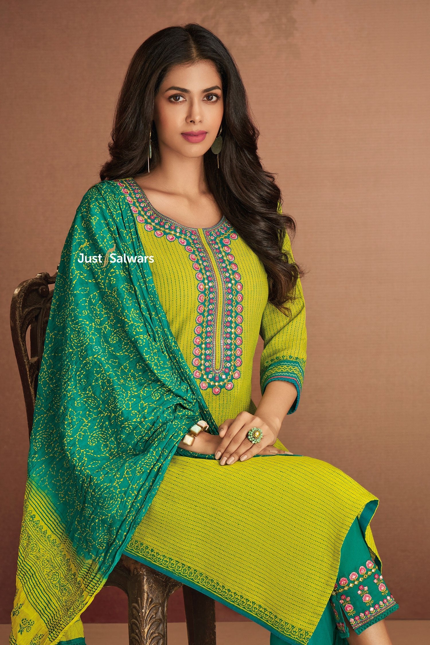 Yellow Green Readymade Pant Style Suit with Dupatta - Salwar Suit - Just Salwars