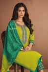 Yellow Green Readymade Pant Style Suit with Dupatta - Salwar Suit - Just Salwars