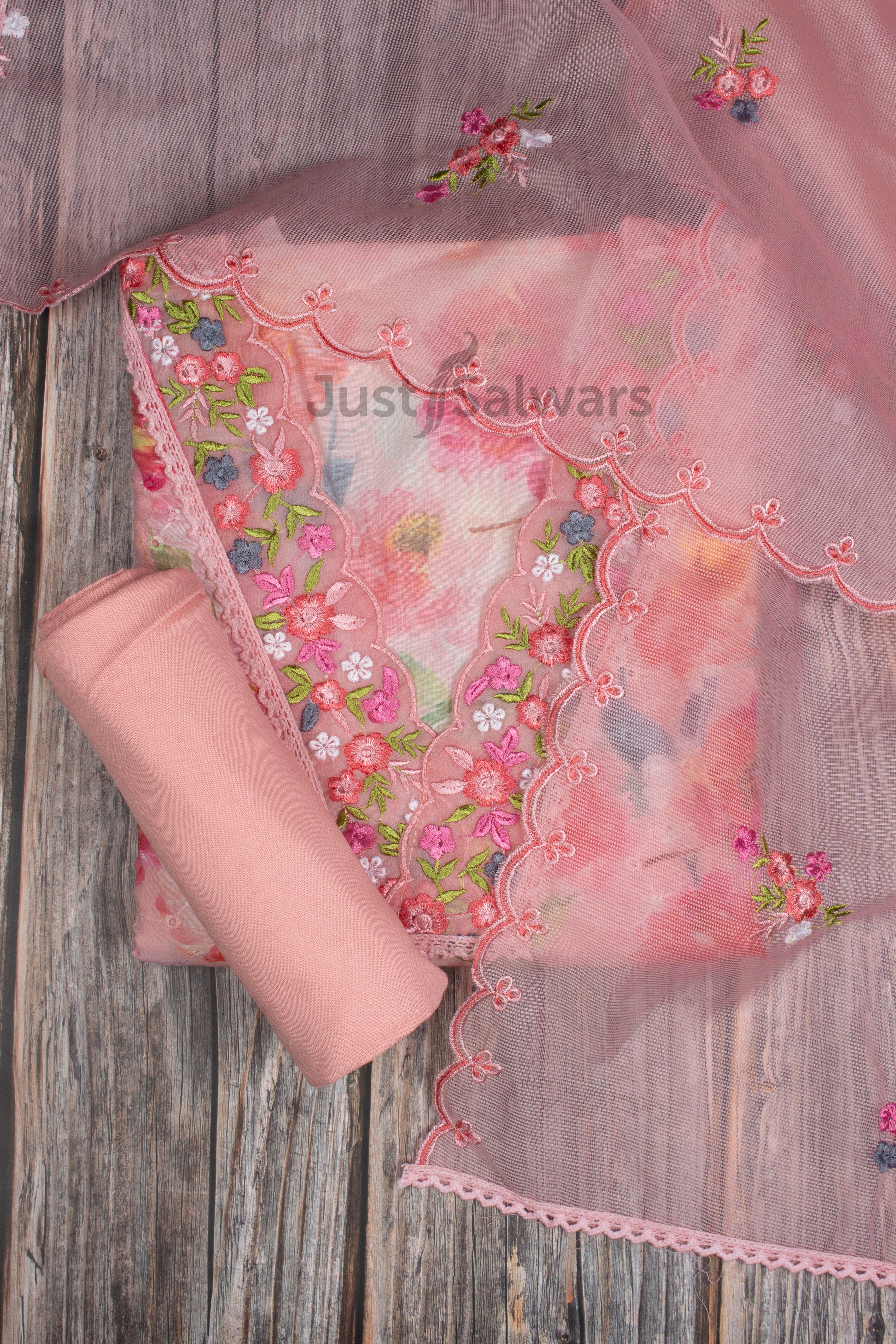 Baby Pink Colour Acoba Cotton Floral Dress Material -Dress Material- Just Salwars