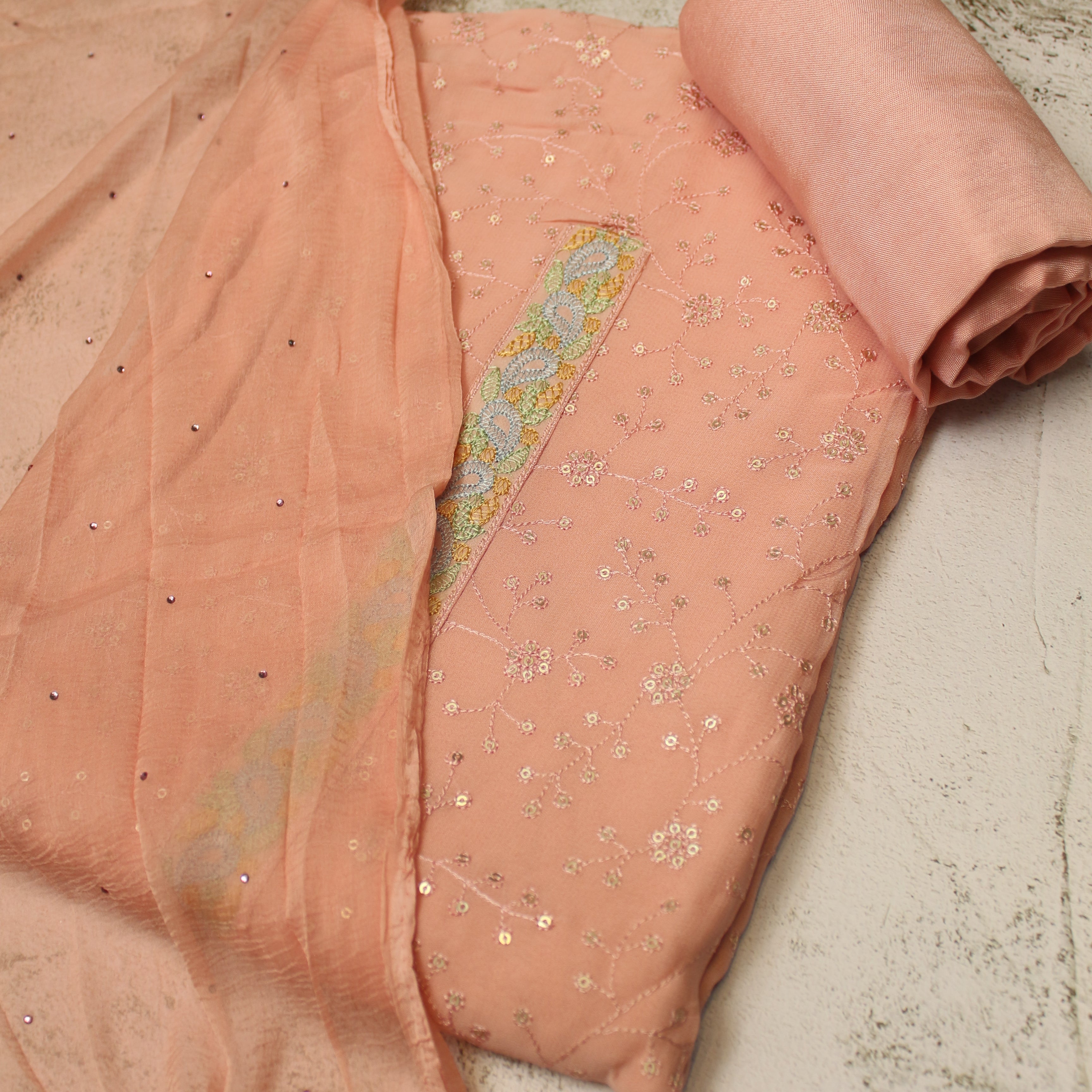 Baby Pink Colour Georgette Dress Material -Dress Material- Just Salwars