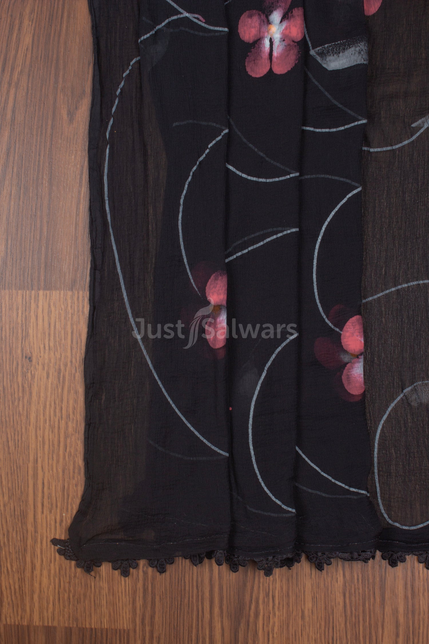 Black Colour Muslin Dress Material with Chiffon Dupatta -Dress Material- Just Salwars