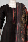 Black Colour Tussar Silk Straight Cut Salwar Suit -Salwar Suit- Just Salwars