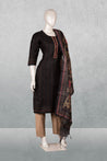 Black Colour Tussar Silk Straight Cut Salwar Suit -Salwar Suit- Just Salwars