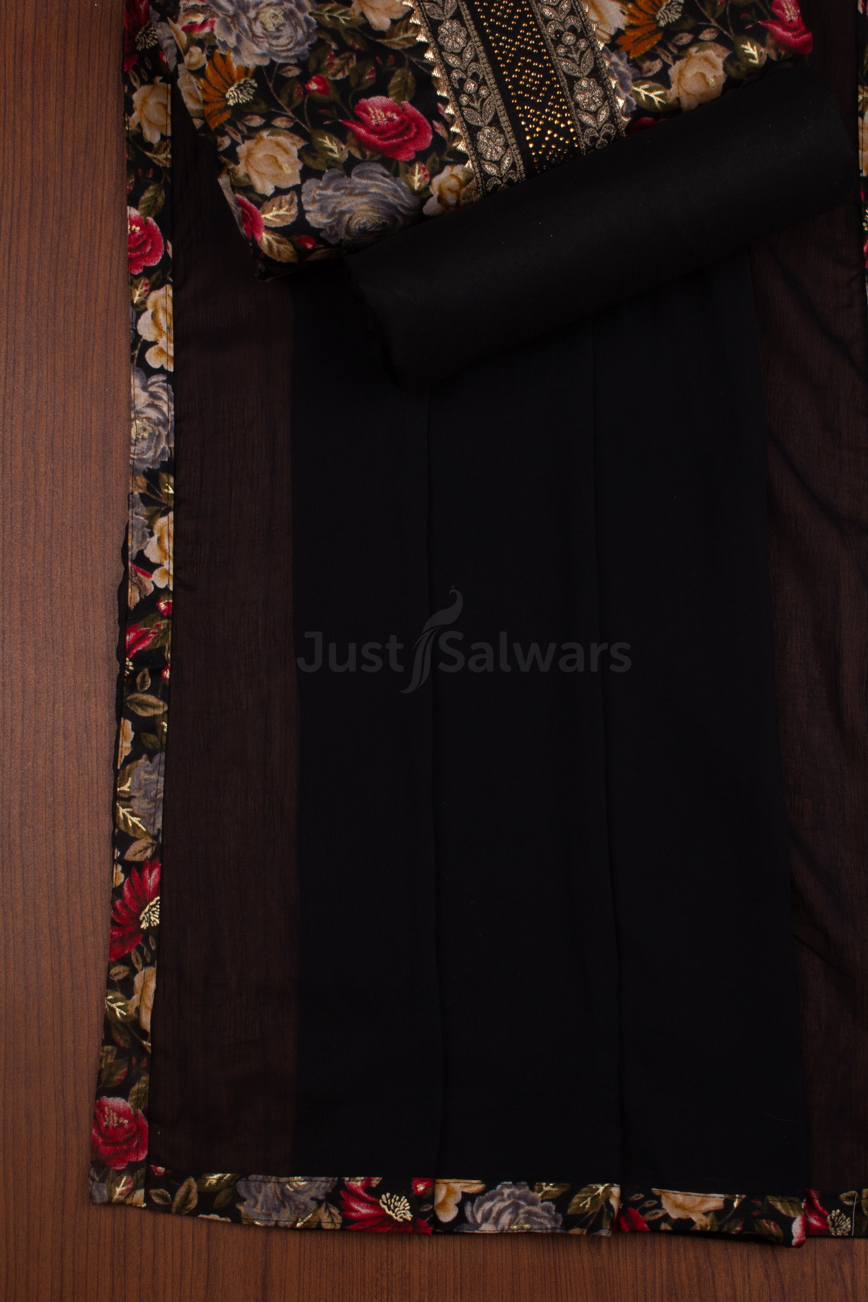 Black Colour Unstitched Dress Material -Dress Material- Just Salwars