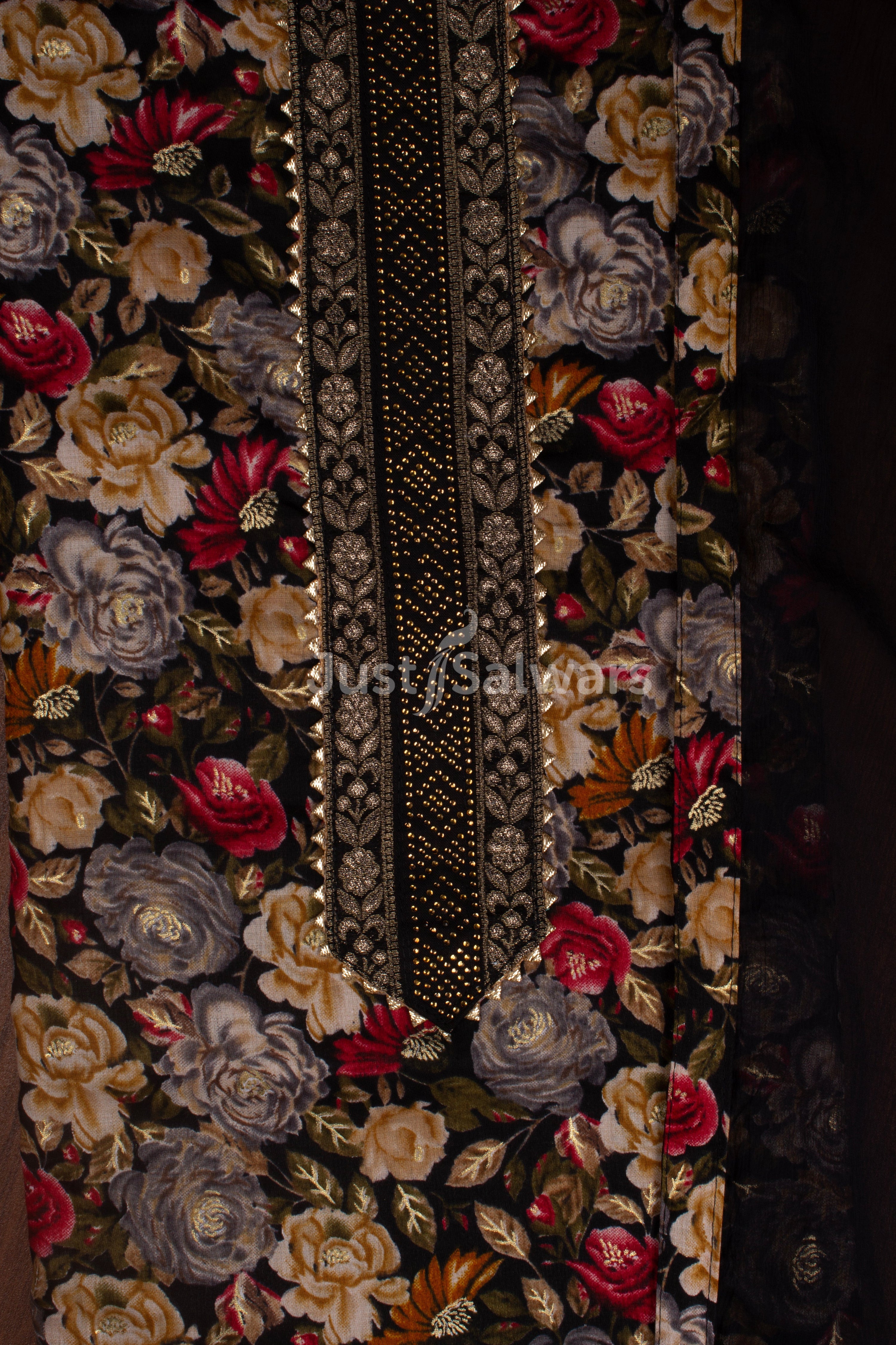 Black Colour Unstitched Dress Material -Dress Material- Just Salwars