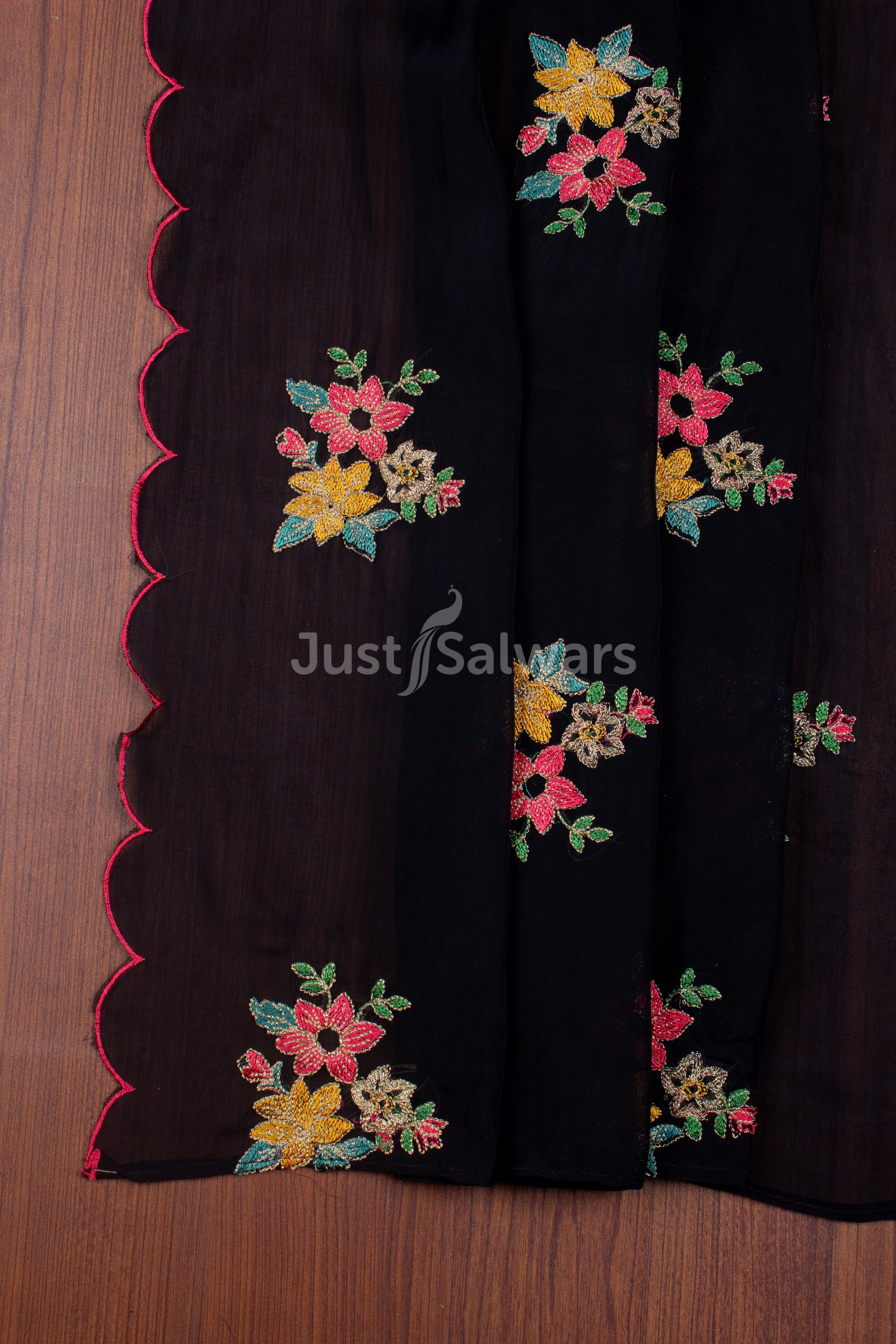 Black Colour Unstitched Dress Material -Dress Material- Just Salwars