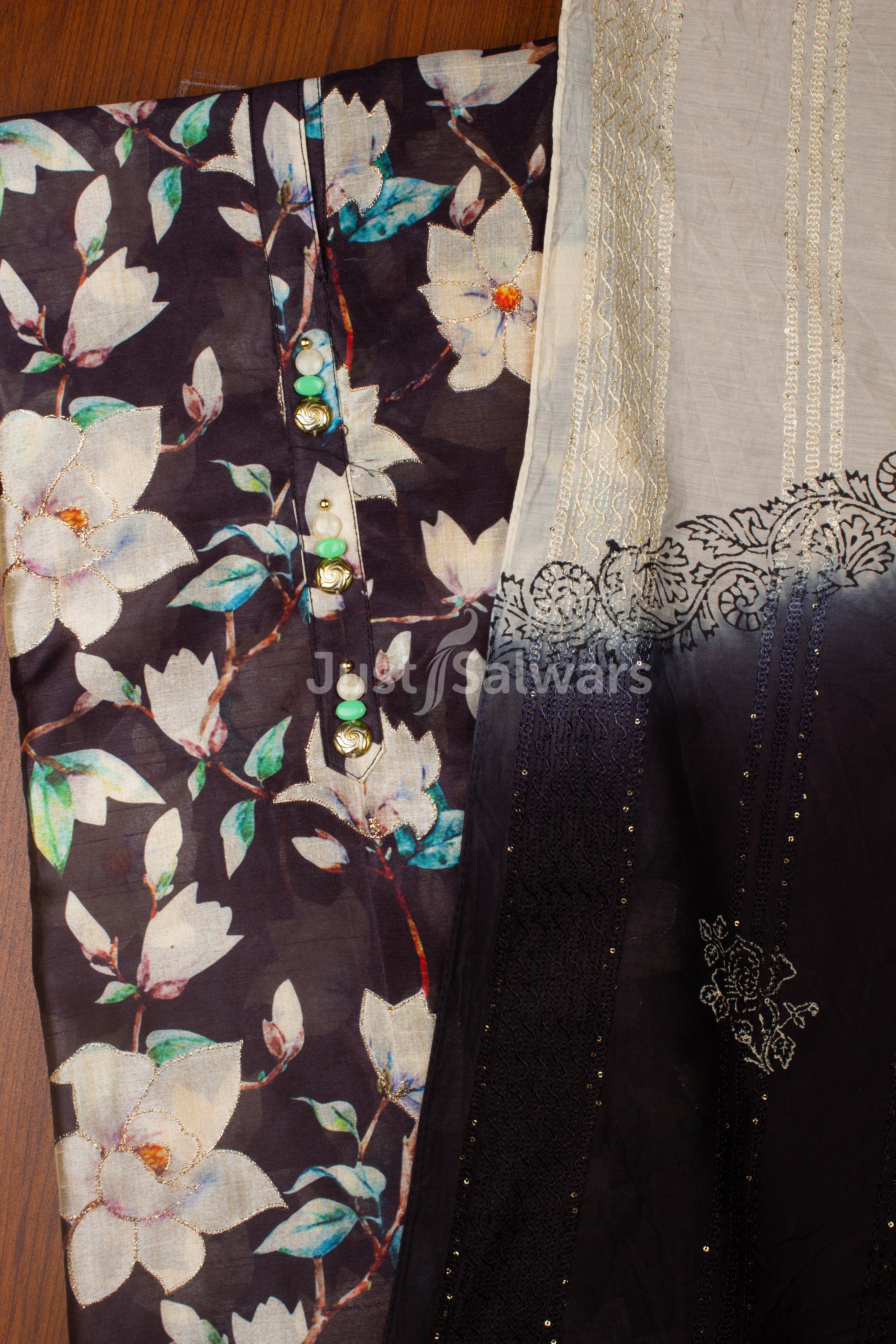 Black Colour Unstitched Dress Material -Dress Material- Just Salwars