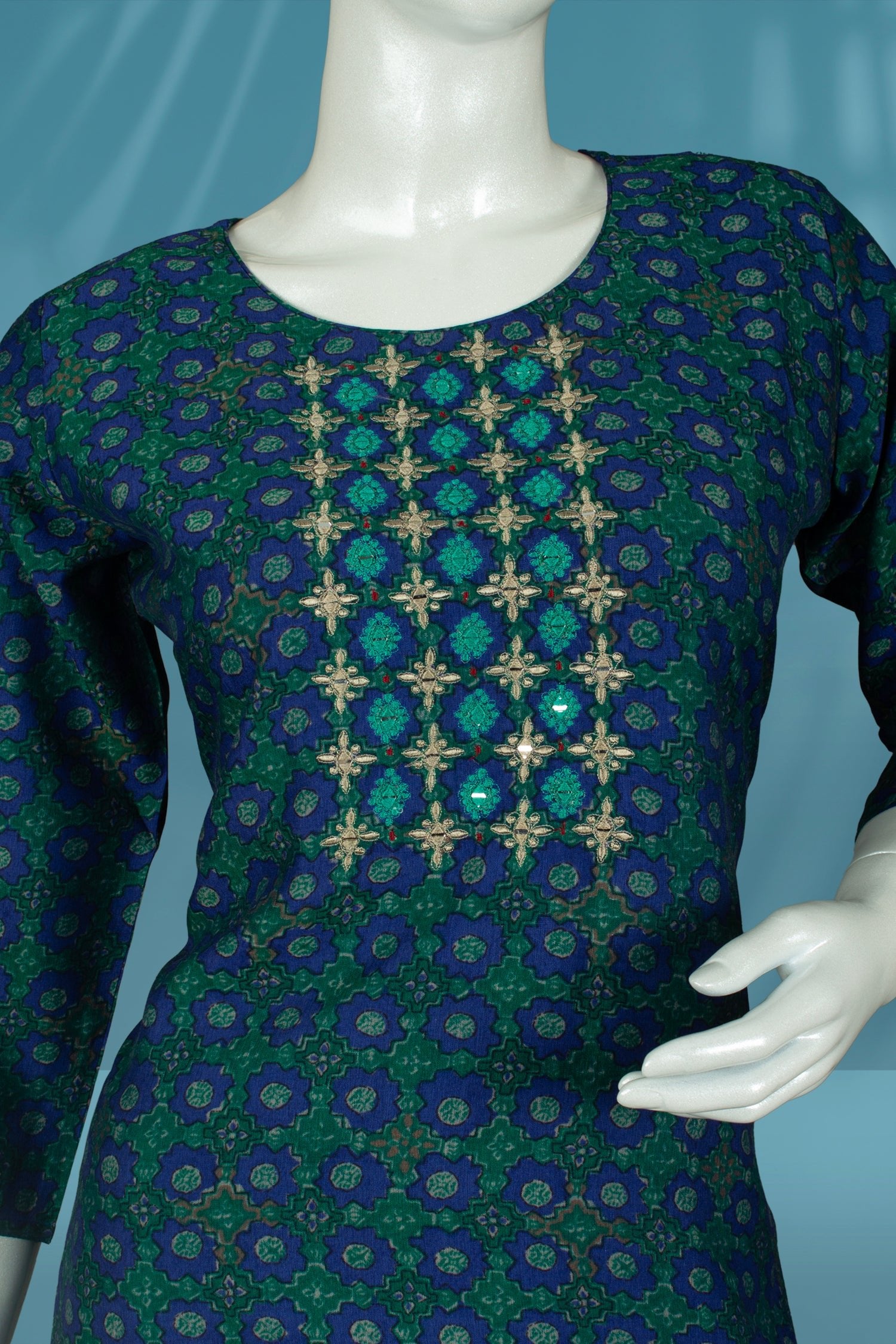 Blue and Green Colour Kurti -Kurti- Just Salwars