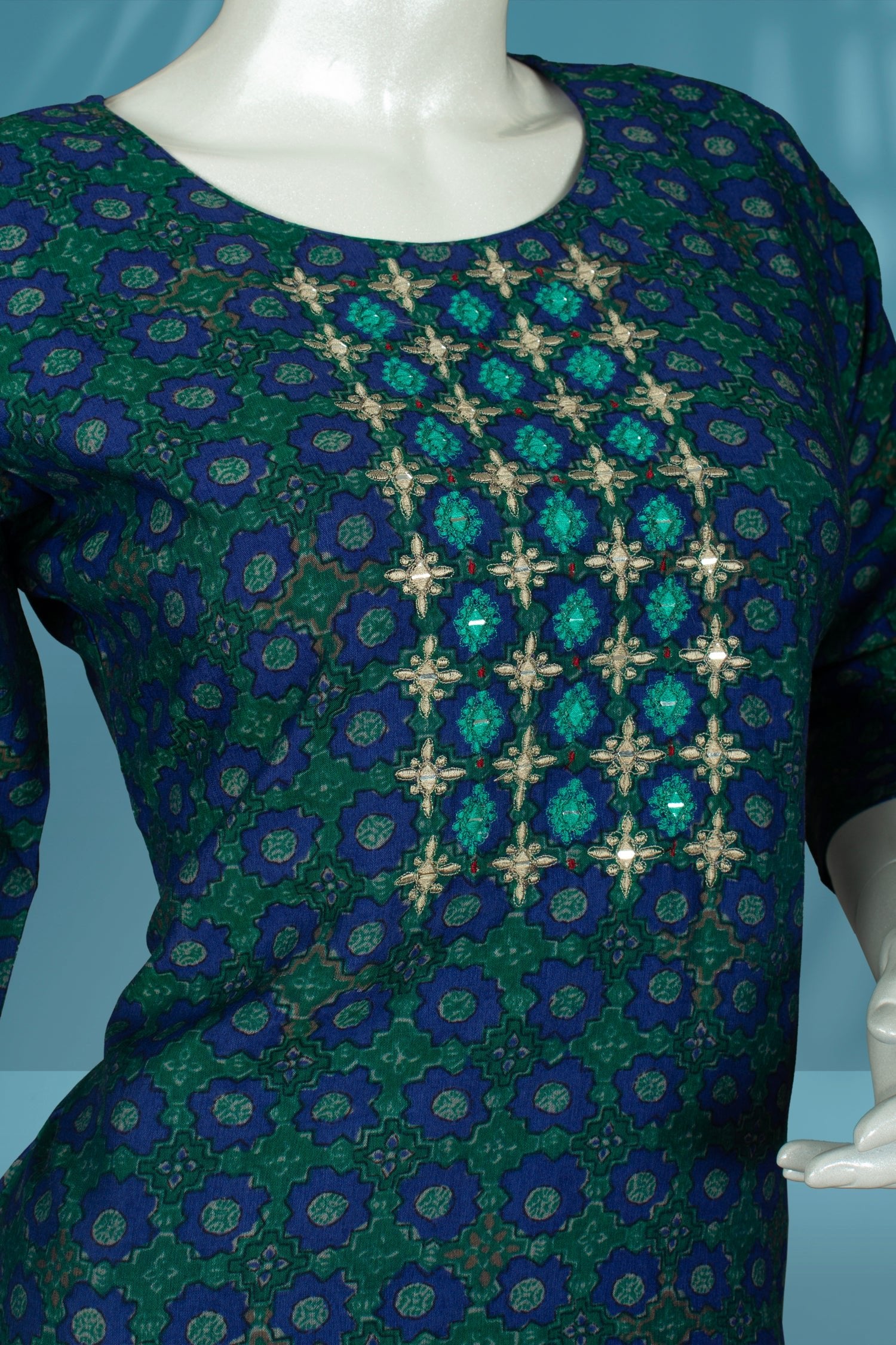 Blue and Green Colour Kurti -Kurti- Just Salwars
